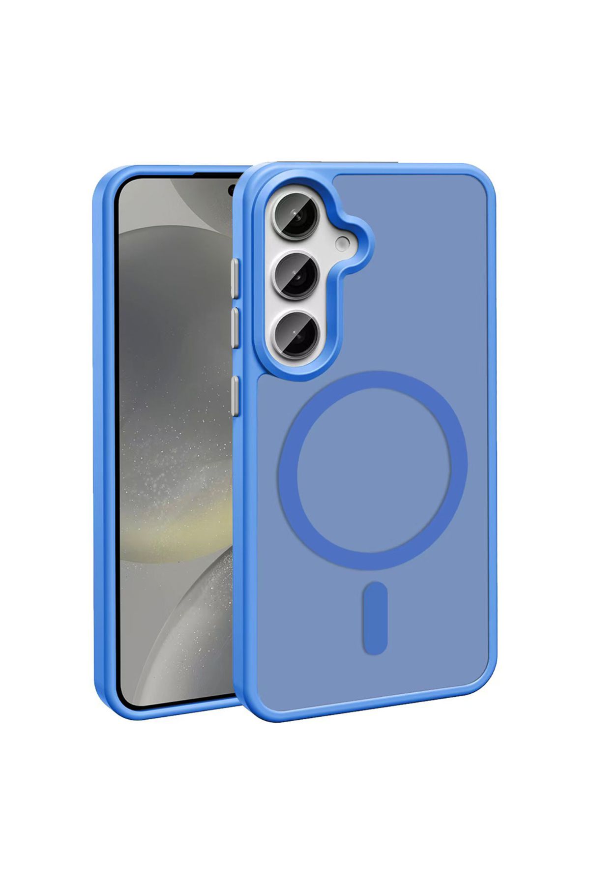 HTstore Galaxy Uyumlu S25 Plus Kılıf M-safe Şarj Özellikli Mat Arka Yüzey Zore Sio Kapak-Mavi