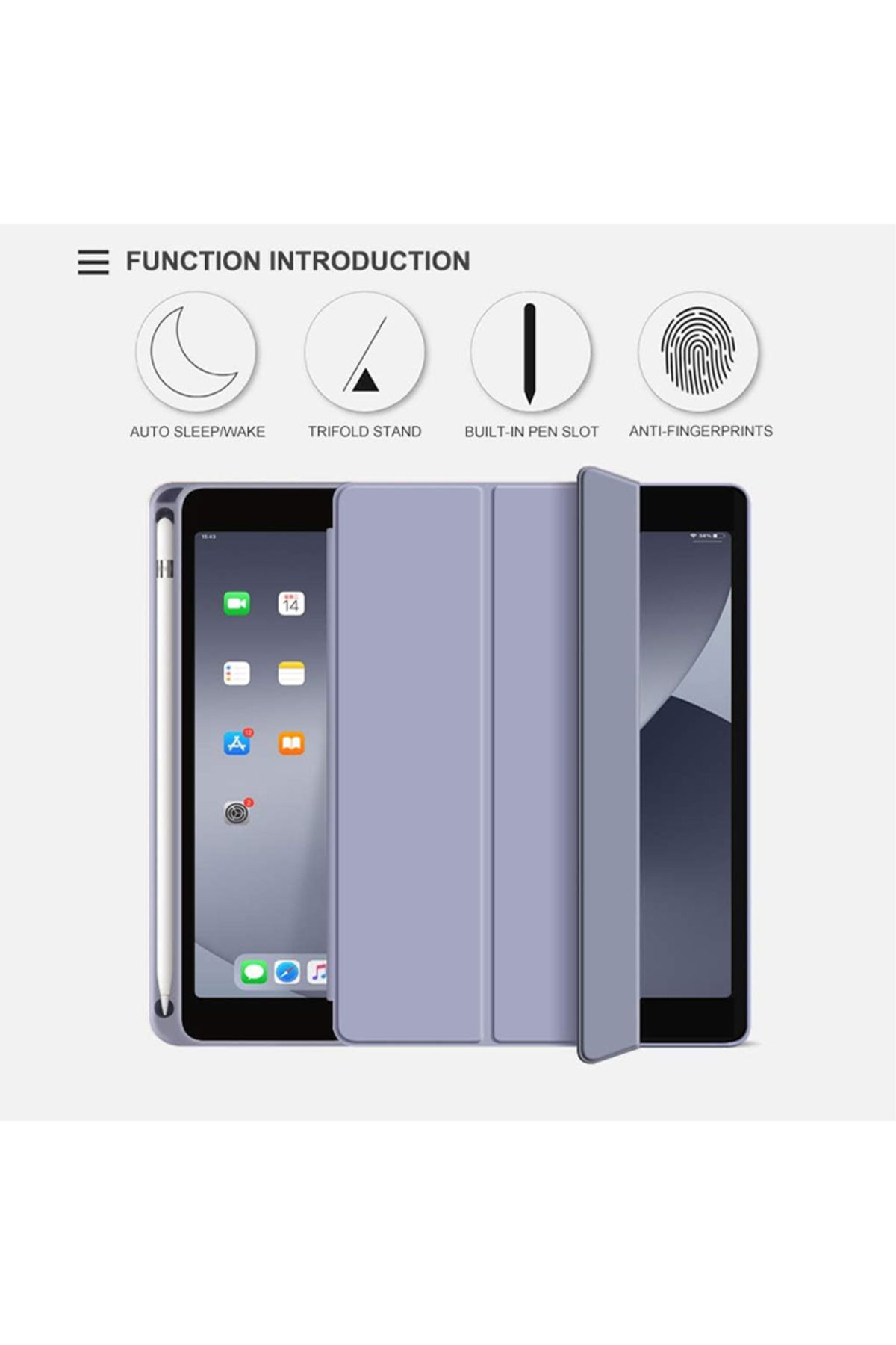 REDz Accessories-Husă tip book cu suport pentru pix pentru Apple iPad 10.2 inch 7/8/9, 2019/2020/2021, pliabilă, albastru lavandă 6