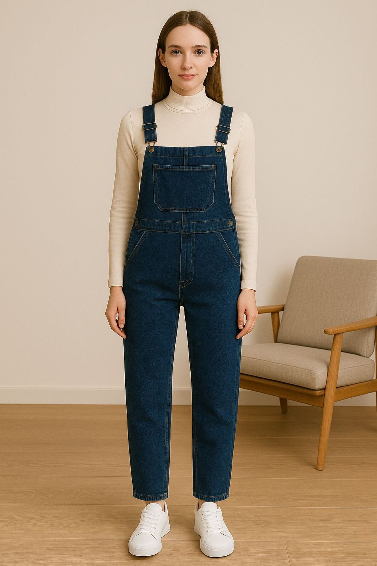 ELONİ SALOPET JEANS KANGURU CEPLİ ASKILI TULUM