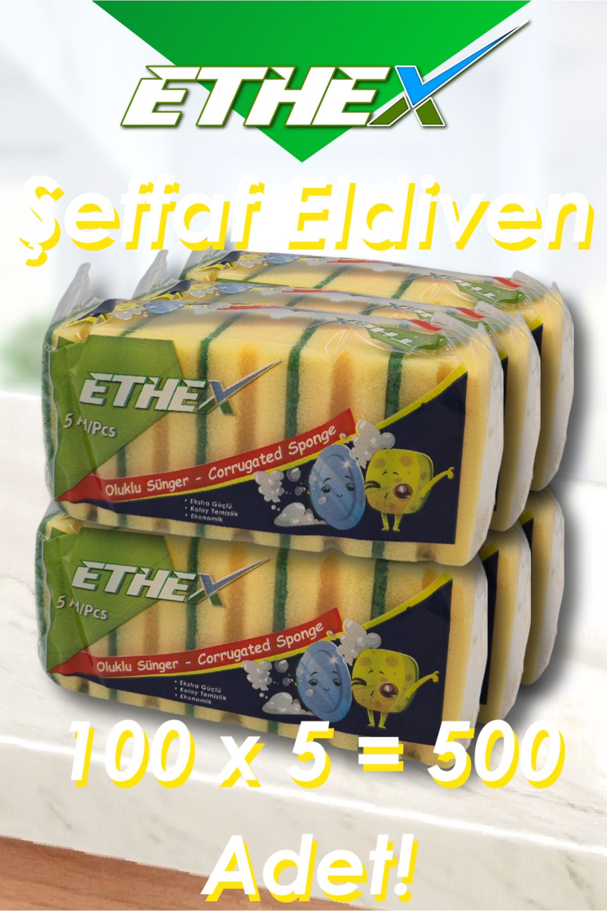Ethex 5'li Oluklu Sünger – 6 Paket (Toplam 30 Adet)