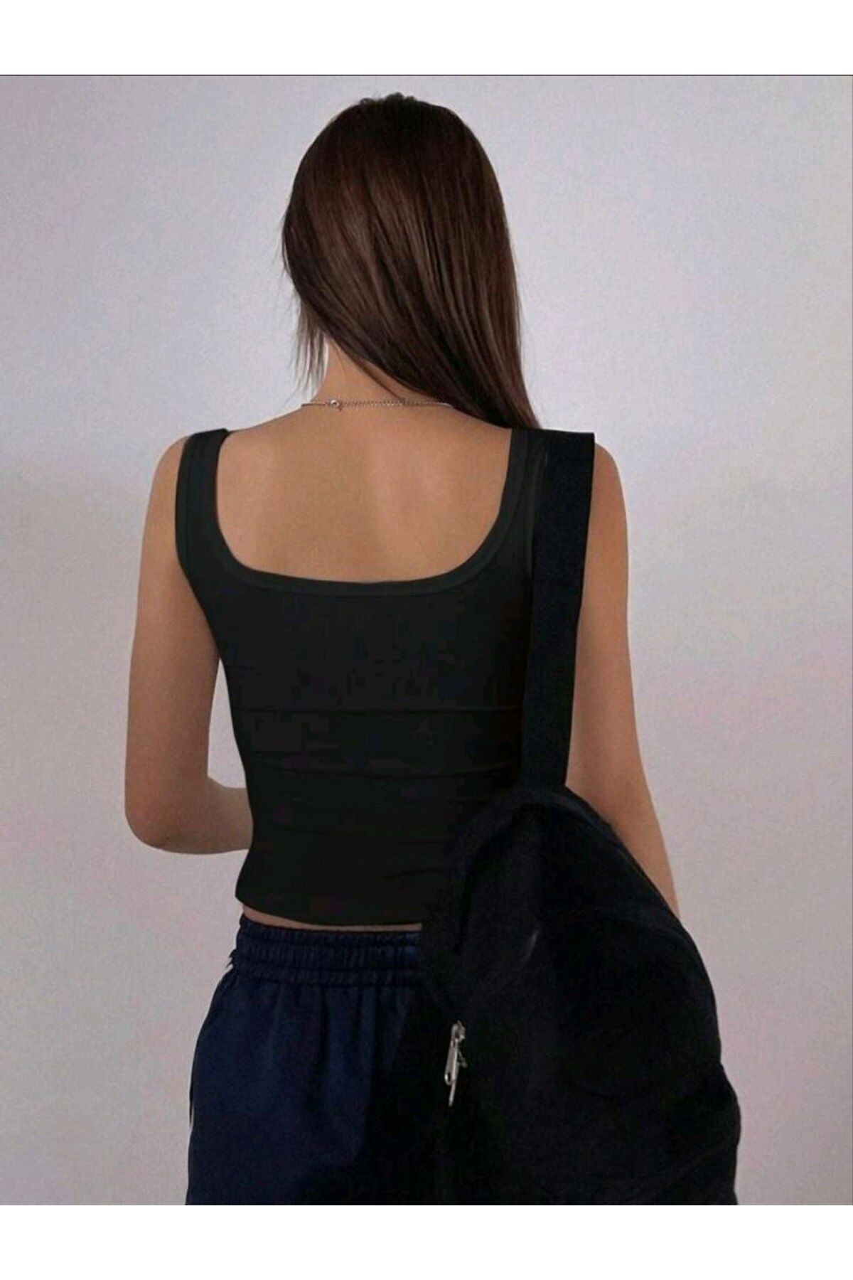 LEMAR MODA Kadın Siyah 2li Kaşkorse Kare Yaka Kalın Askılı Atlet Fitilli Atlet Spor Kaşkorse Atlet 2026 görsel 5
