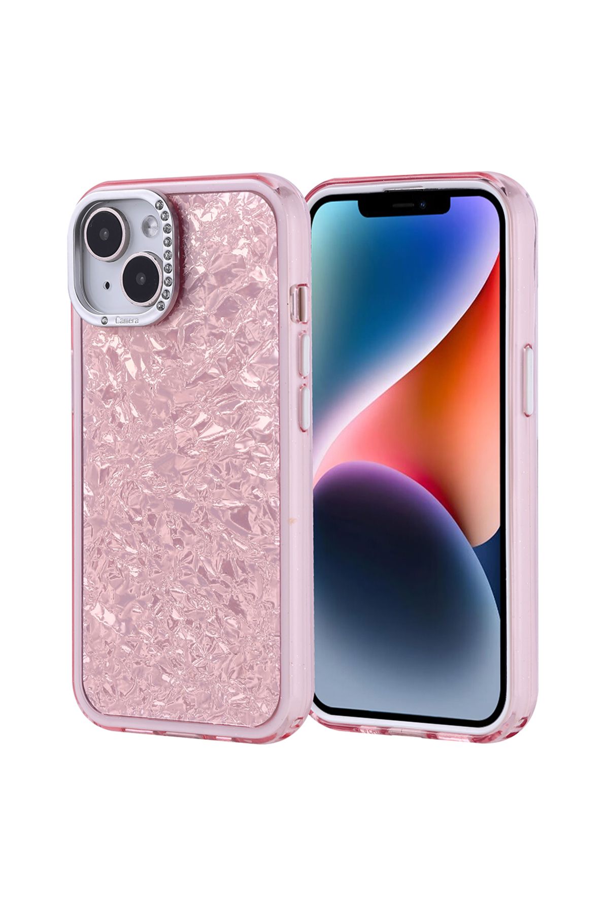 HTstore iPhone Uyumlu 13 Kılıf Taşlı Tasarımlı Zore Kapi Kapak-Pembe