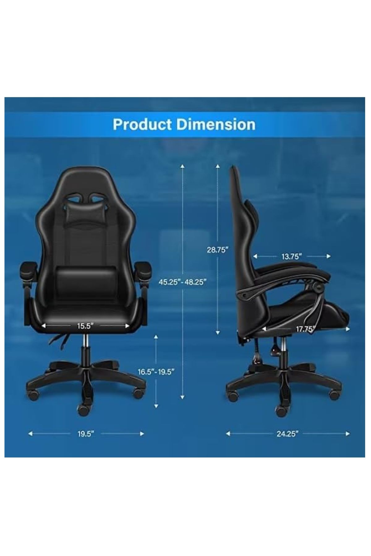 Woodies-Ergonomic High Back Gaming Chairs with Reclining and Height Adjustable Black Color 3