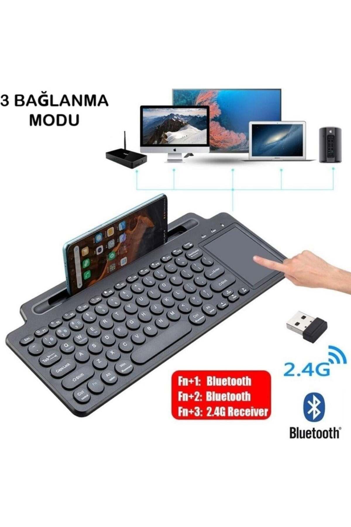 HZL Standlı Bluetooth Klavye Kalemli, Tablet ve Telefon Uyumlu Kablosuz Touchpadli Klavye
