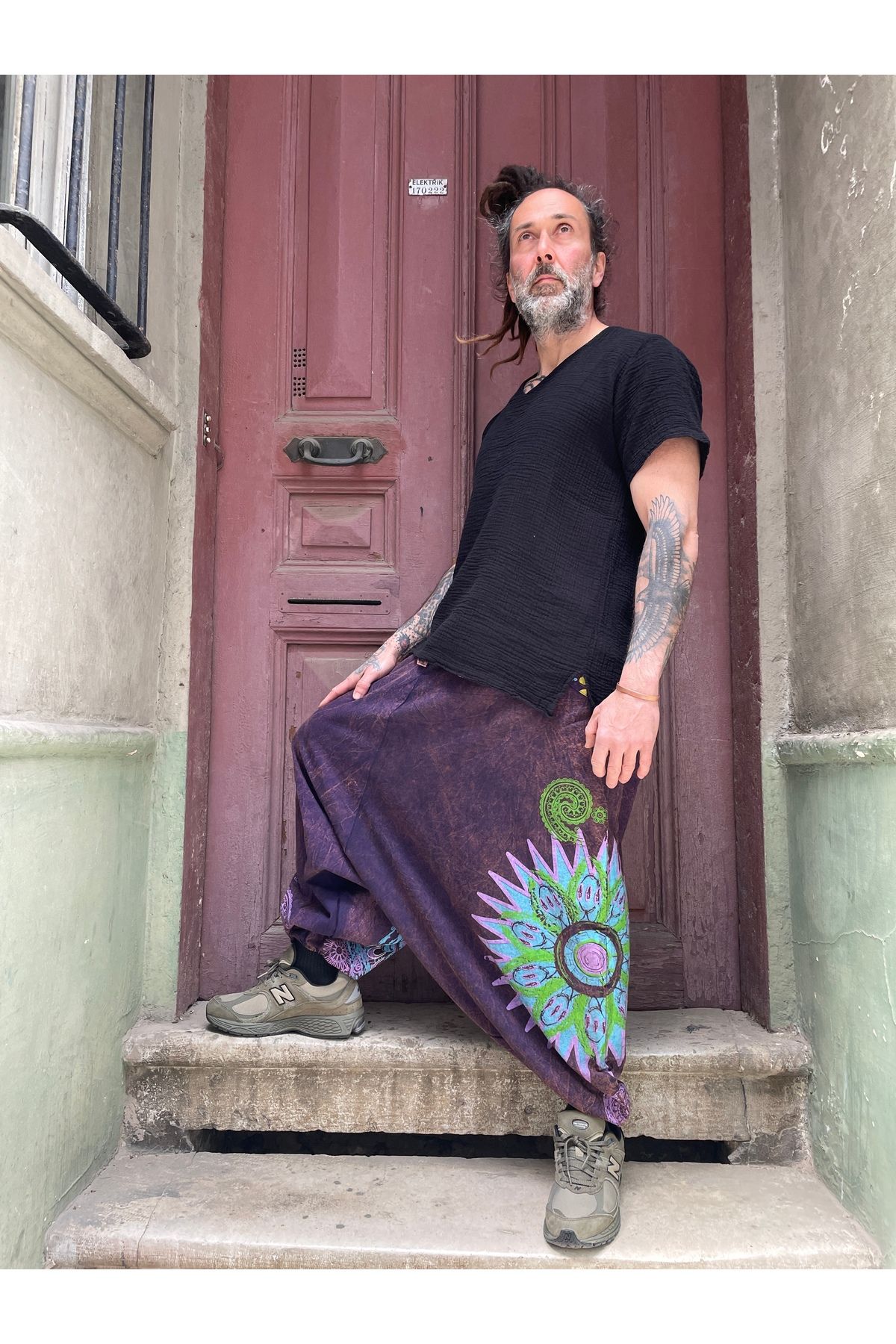 Bohoyasam Unisex Nepal Mandala Desenli Şalvar Pantolon – Bol Paça, Lastikli Bel, Rahat Salaş Model, Etnik