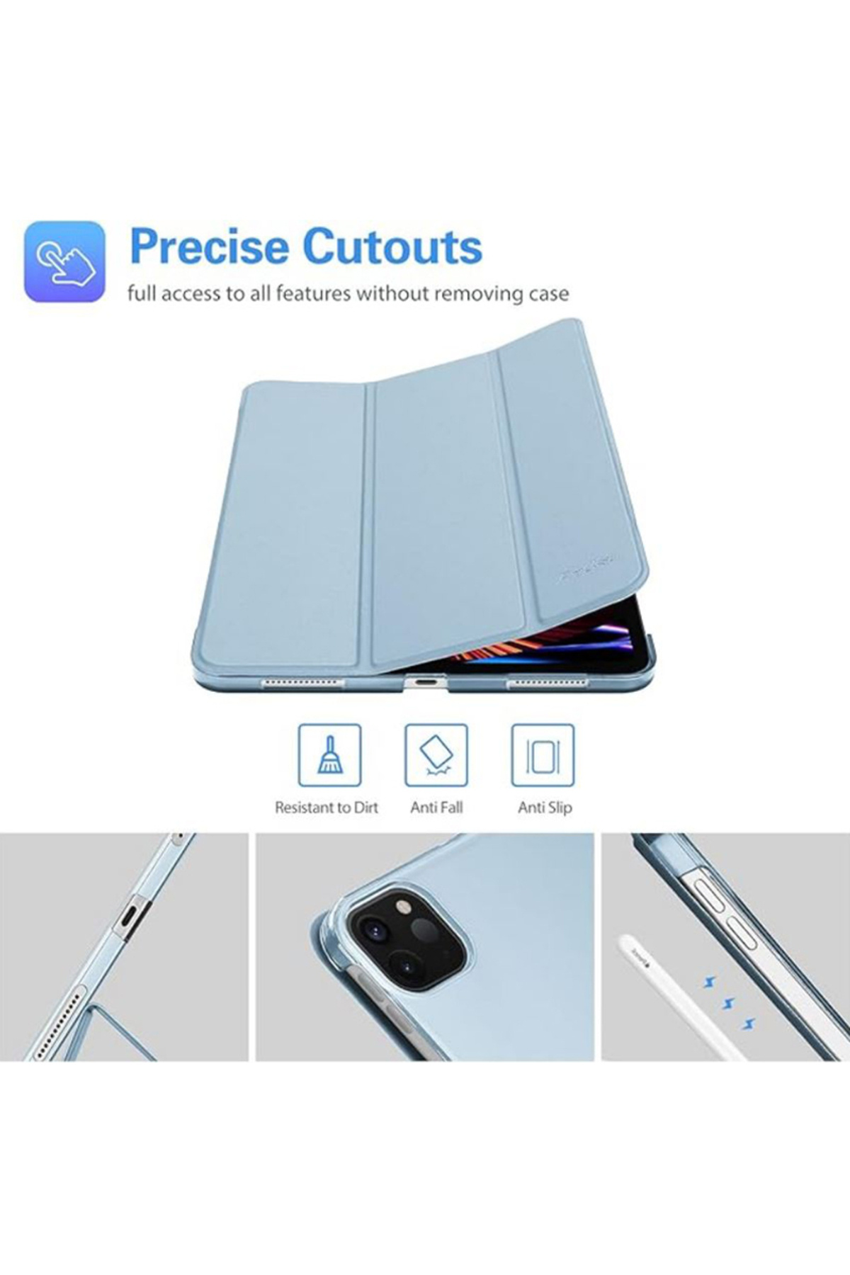 REDz Accessories-Husă cu clapă pentru Apple iPad Pro 11, Air 11, Air 4/5, protecție pentru cărți, suport de vizualizare, albastră 4