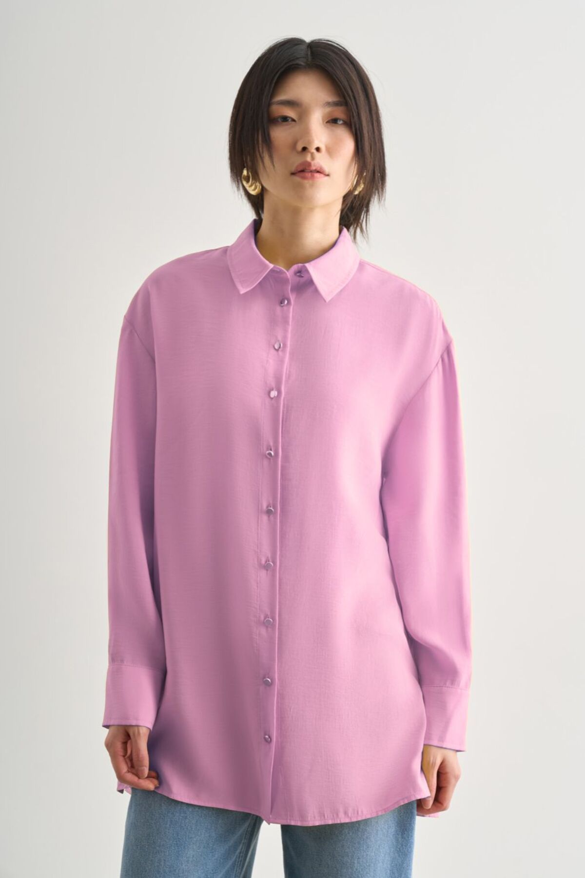 Mizalle Yan Düğme Detaylı Premium Modal Pembe Tunik