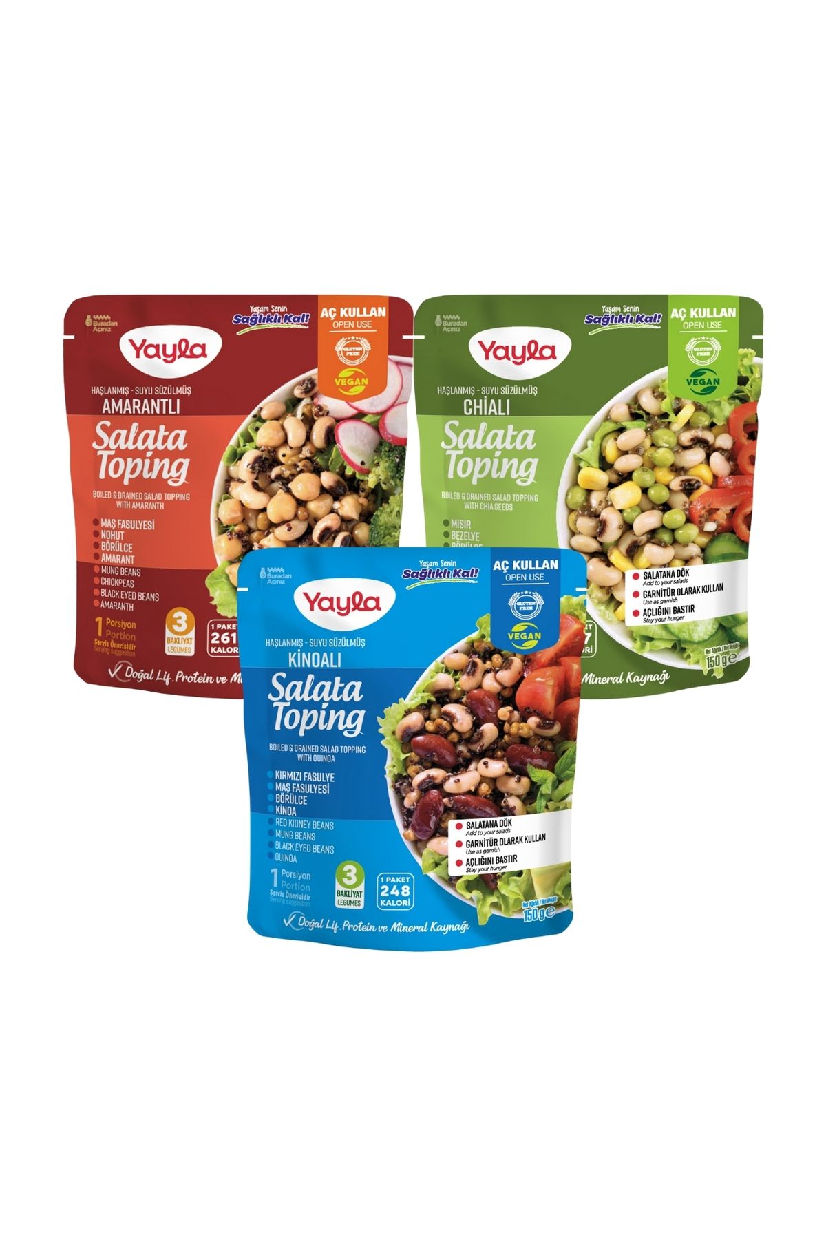 Yayla Haşlanmış Suyu Süzülmüş 3'lü Karma Salata Toping 150 gr