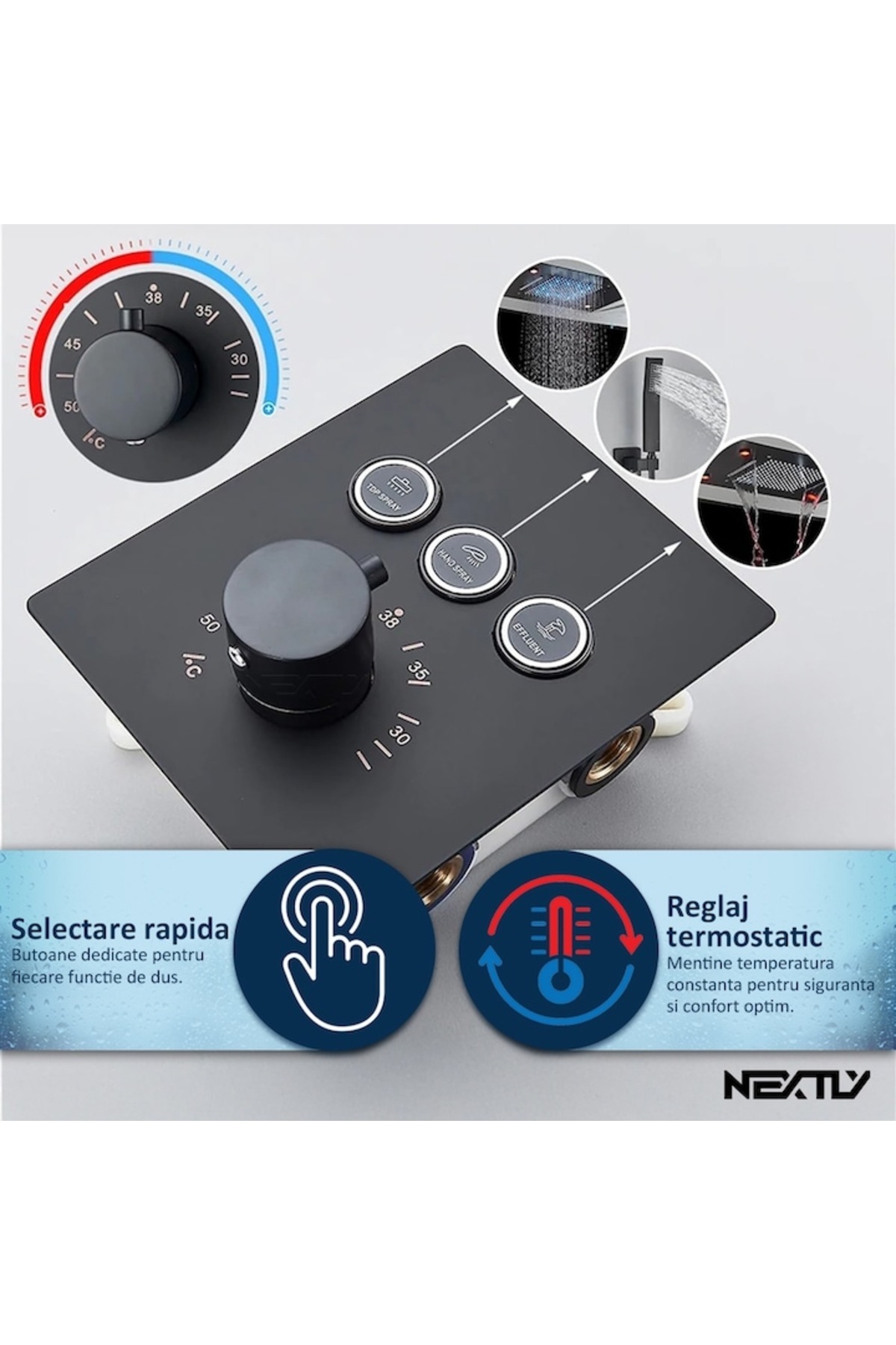 NEXTLY-Built-in Shower System, Rgb Led Ambient Lighting, Temperature Adjustment, Waterfall Mode 5