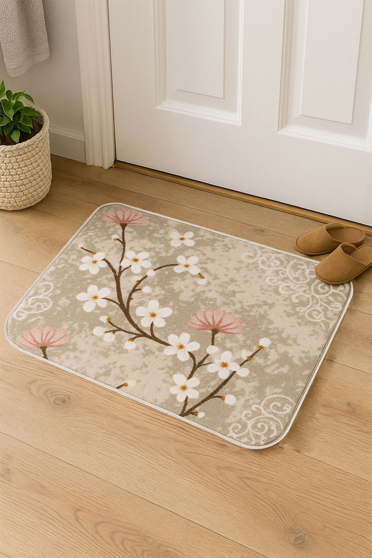Evlen Home Collection Dijital Baskı Kaymaz Taban 2'li Paspas Takımı 40x60 Cm Banyo Paspası Çiçek Desen Kapı Önü Paspas