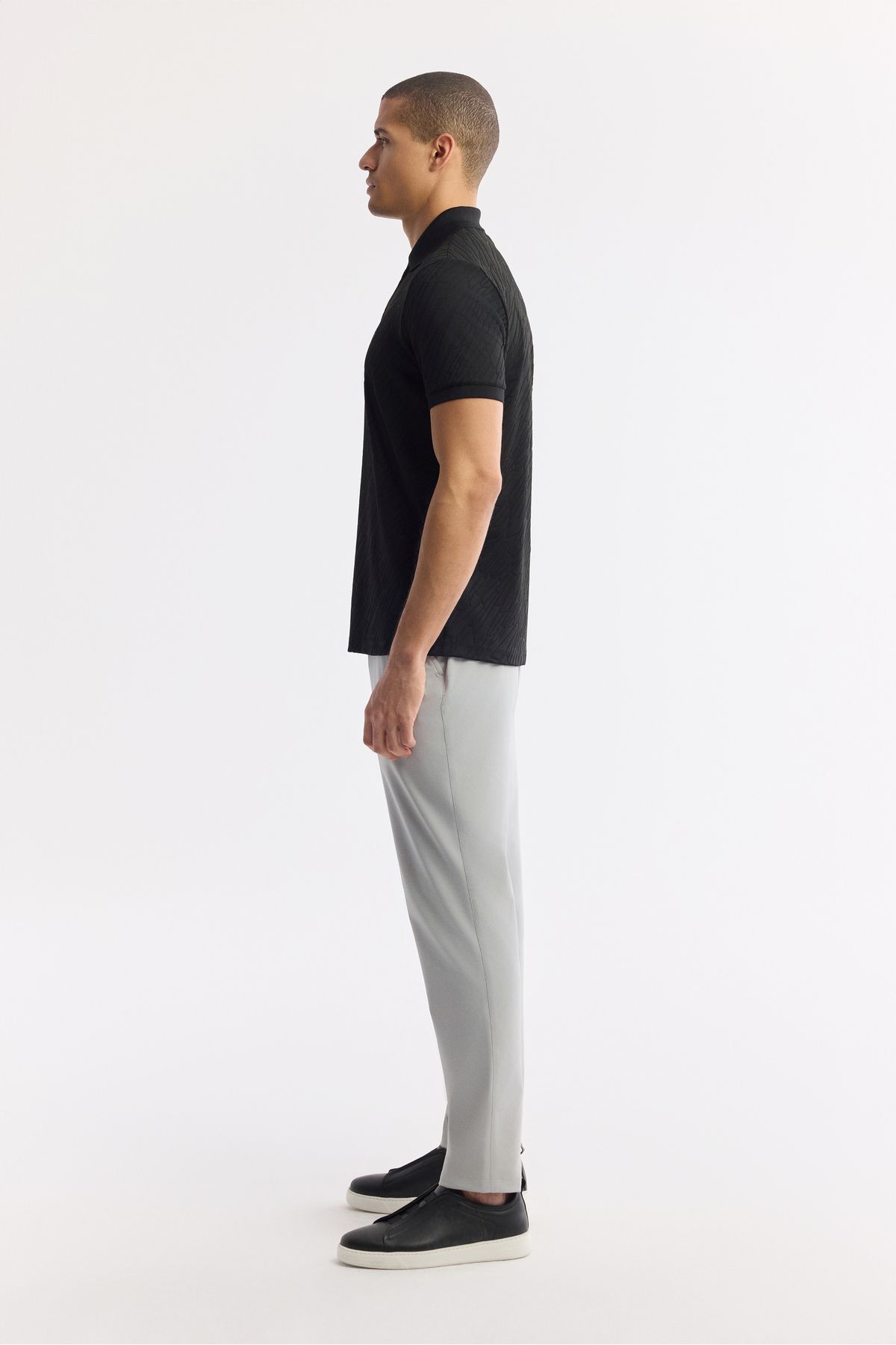 Avva-Tricou jacquard cu gât polo cu fermoar negru pentru bărbați A51Y1090 3