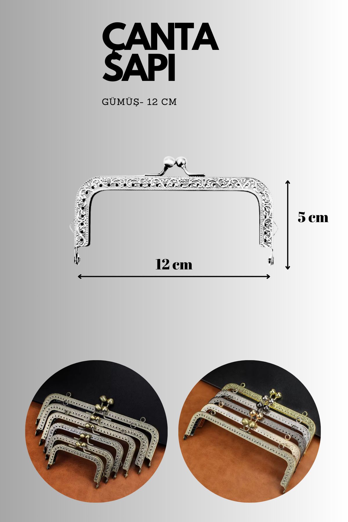 Kardelux Vintage Metal Çanta Sapı- Cüzdan Klipsi- Bursu- 12cm-Dikdörtgen