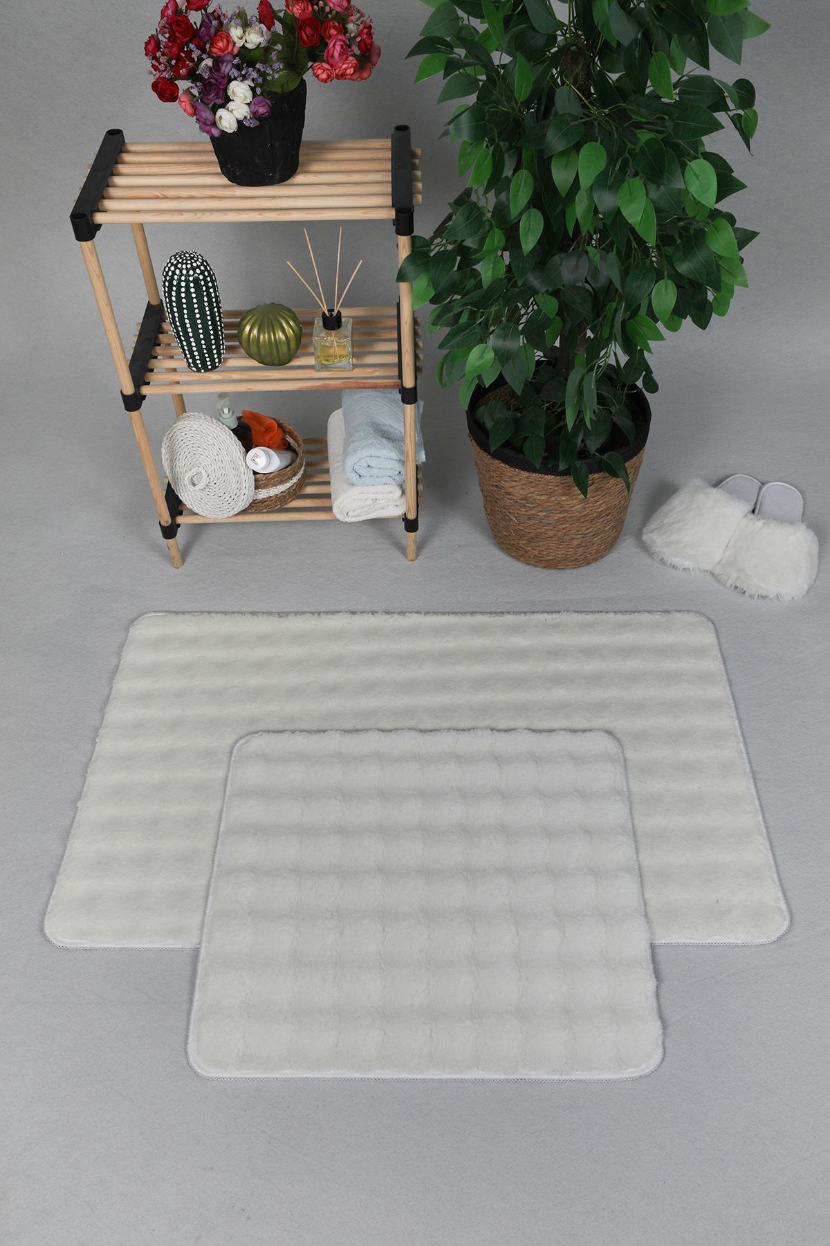 Lagom Life Banyo Paspas Takımı Ikili Peluş Halı Kaymaz Taban 50x90 Cm + 50x60 Cm KREM
