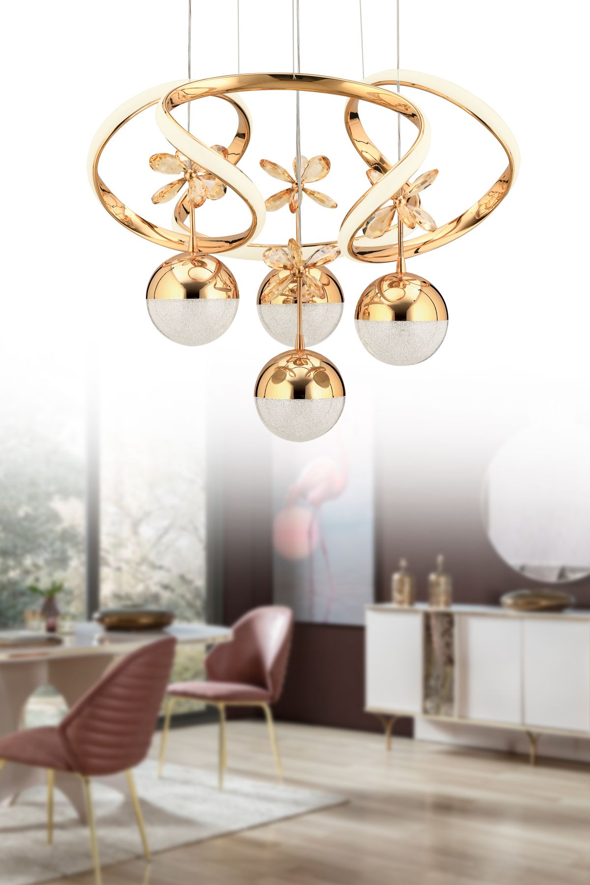 İstanbul Avize Rodin'lü 4'lü Gold Beyaz Power Ledli Sarkıt Led Avize