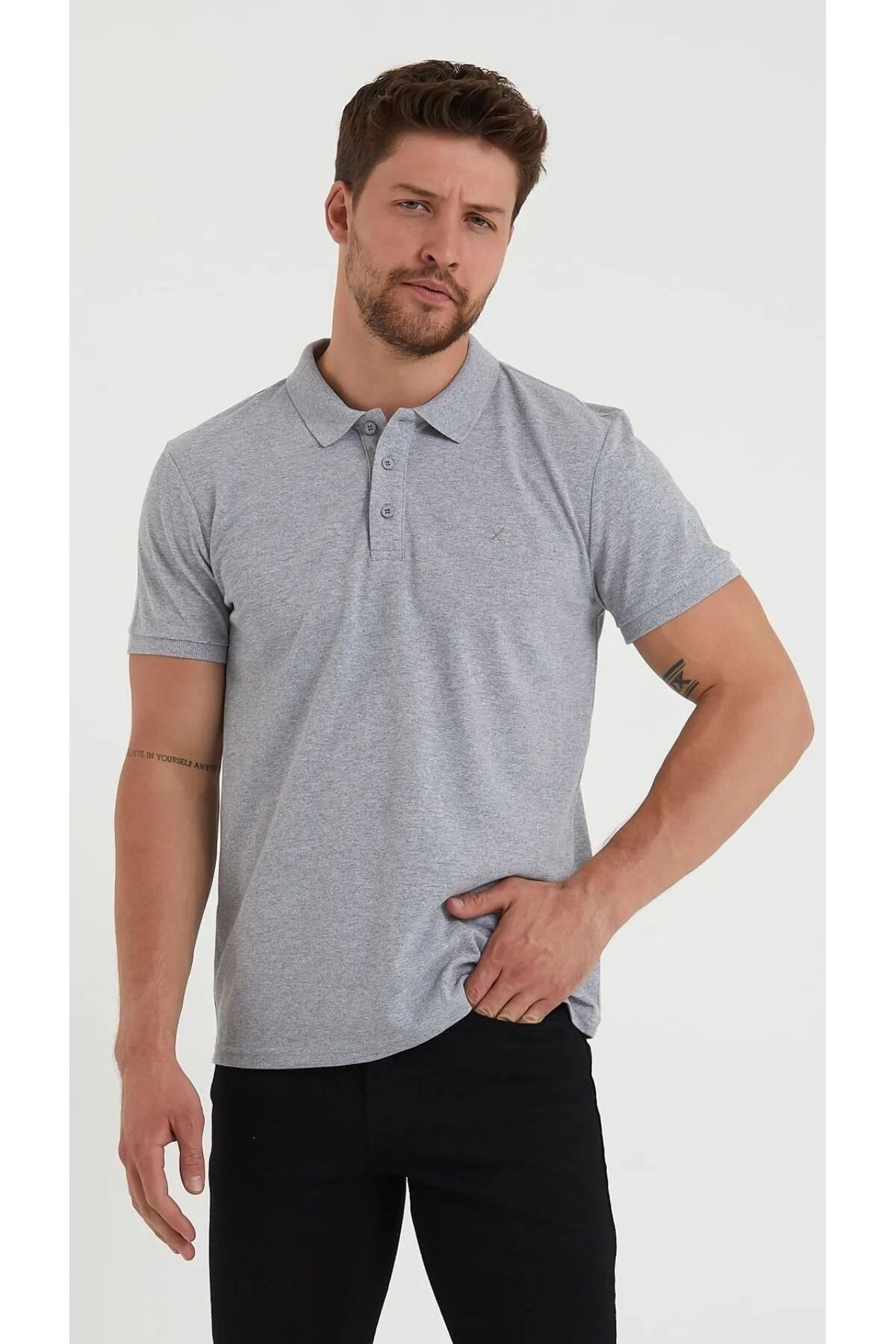 Rublays Regular Fit Gri Erkek Polo Yaka Tshirt - Gri Polo Yaka Tisort Erkek T-shirt