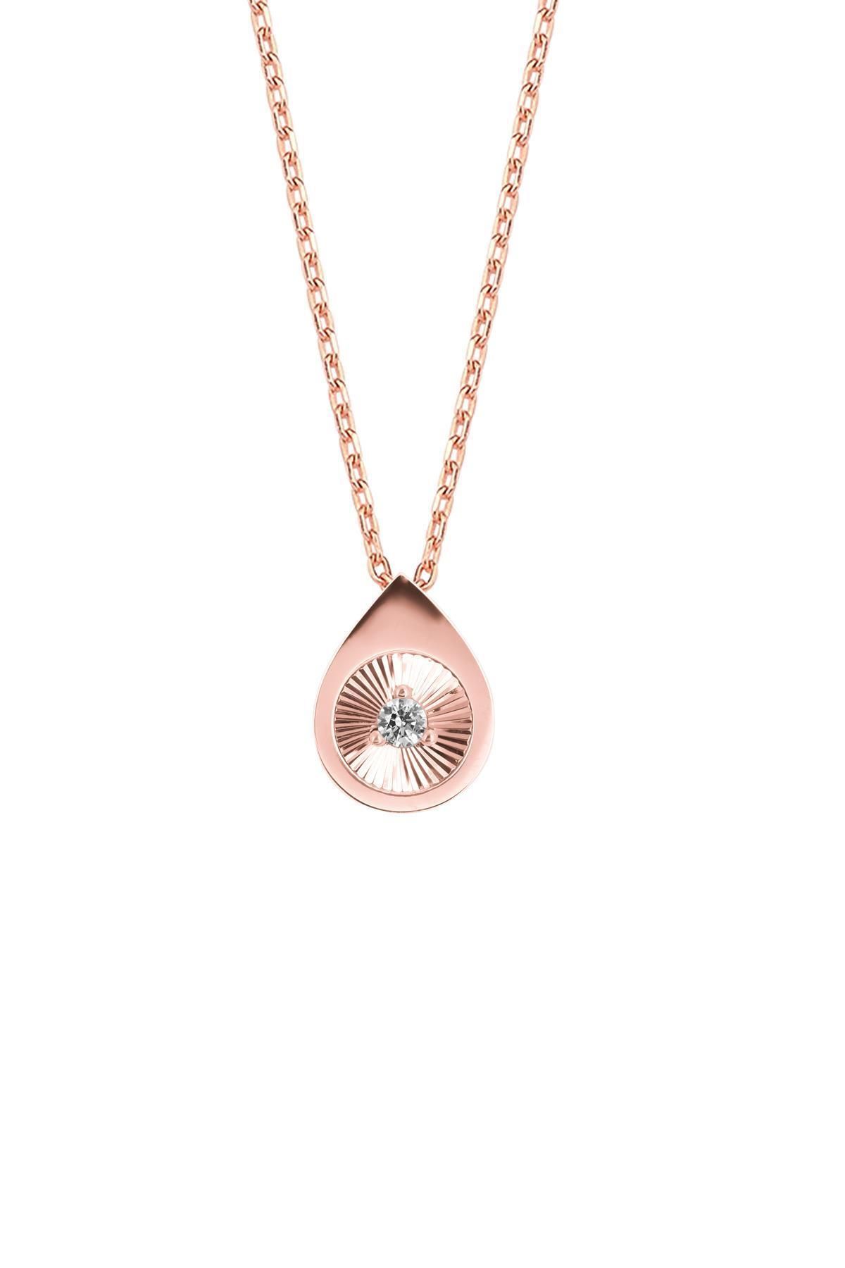 Ninova Silver Damla Model Rose Kaplama Gümüş Zirconia Kolye