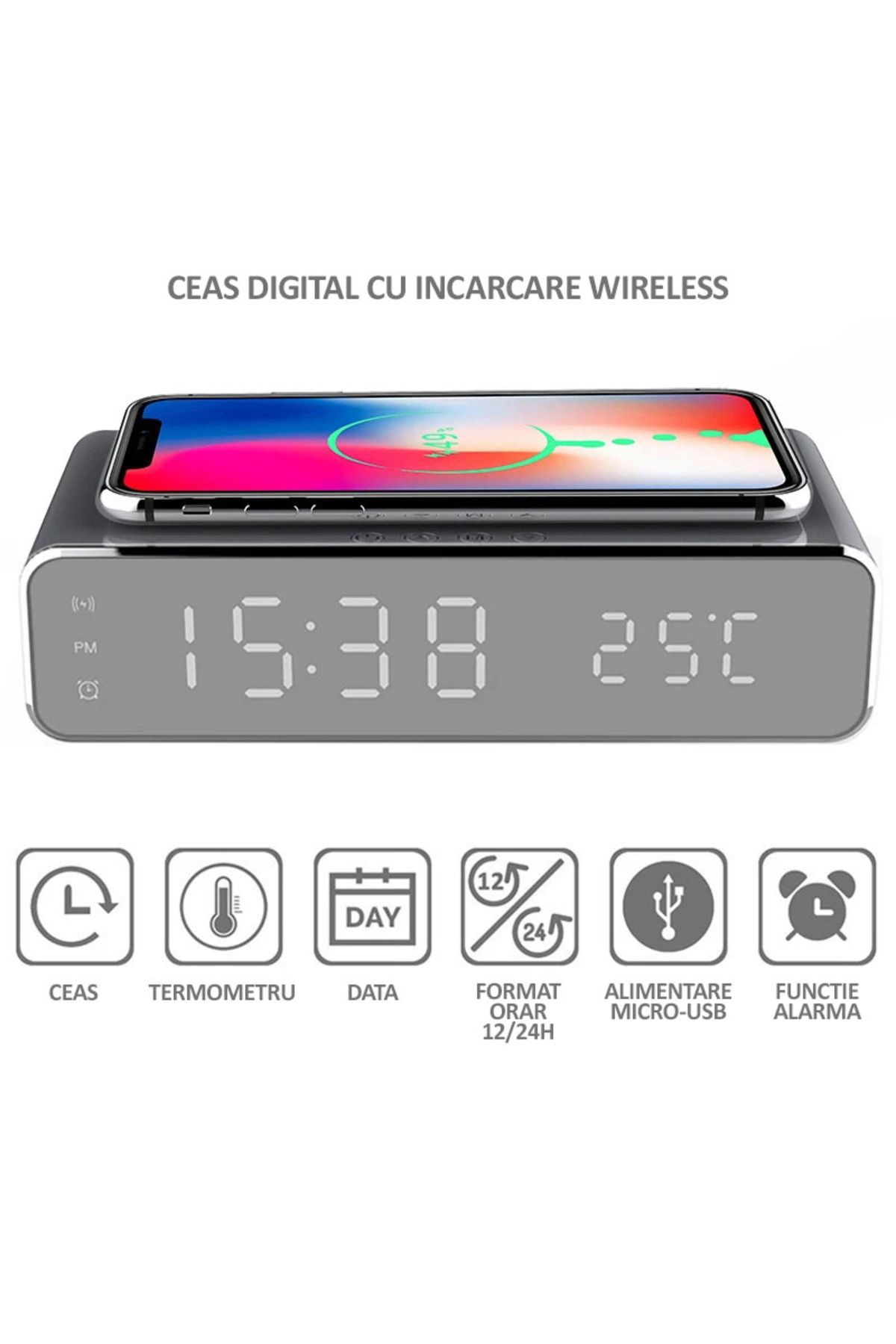 NEXTLY-Digital clock with alarm and temperature sensor, NEXTLY, wireless charging function for phone 14