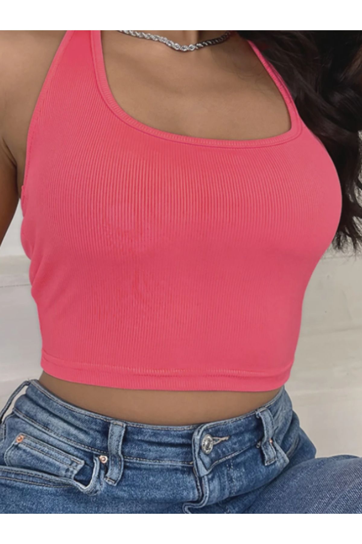 MELADYAN Kadın Halter Yaka Crop