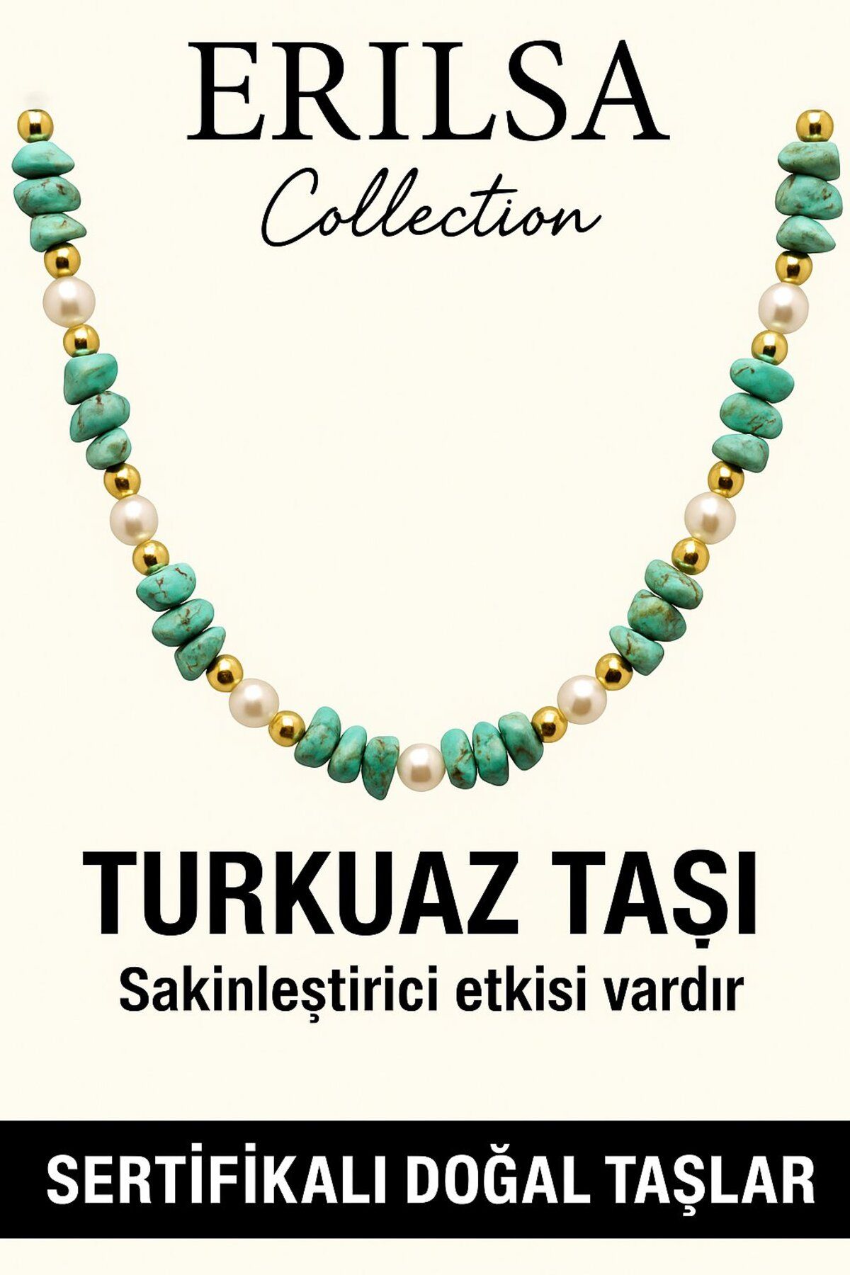 Erilsa Sertifikalı Kırık Taşlı Model İnci - Firuze Taşı Kolye - (Turkuaz)