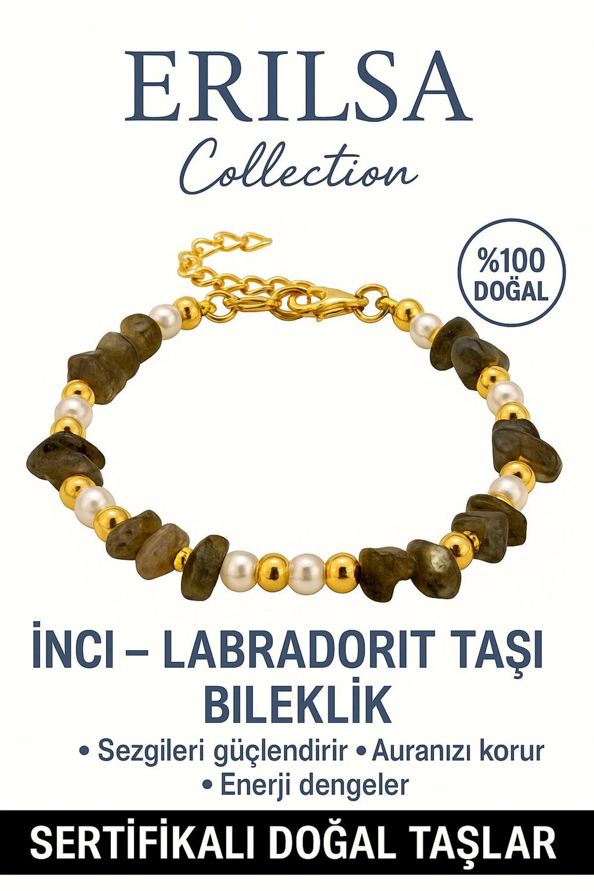 Erilsa Sertifikalı İnci ve Labradorit Taşı Bileklik – Sezgi ve Koruma