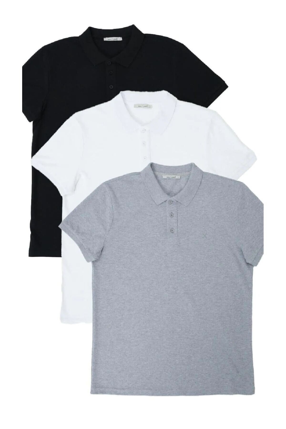 Rublays Erkek 3'lü Set Siyah-Beyaz-Gri Polo Yaka Kısa Kollu Yazlık T-shirt