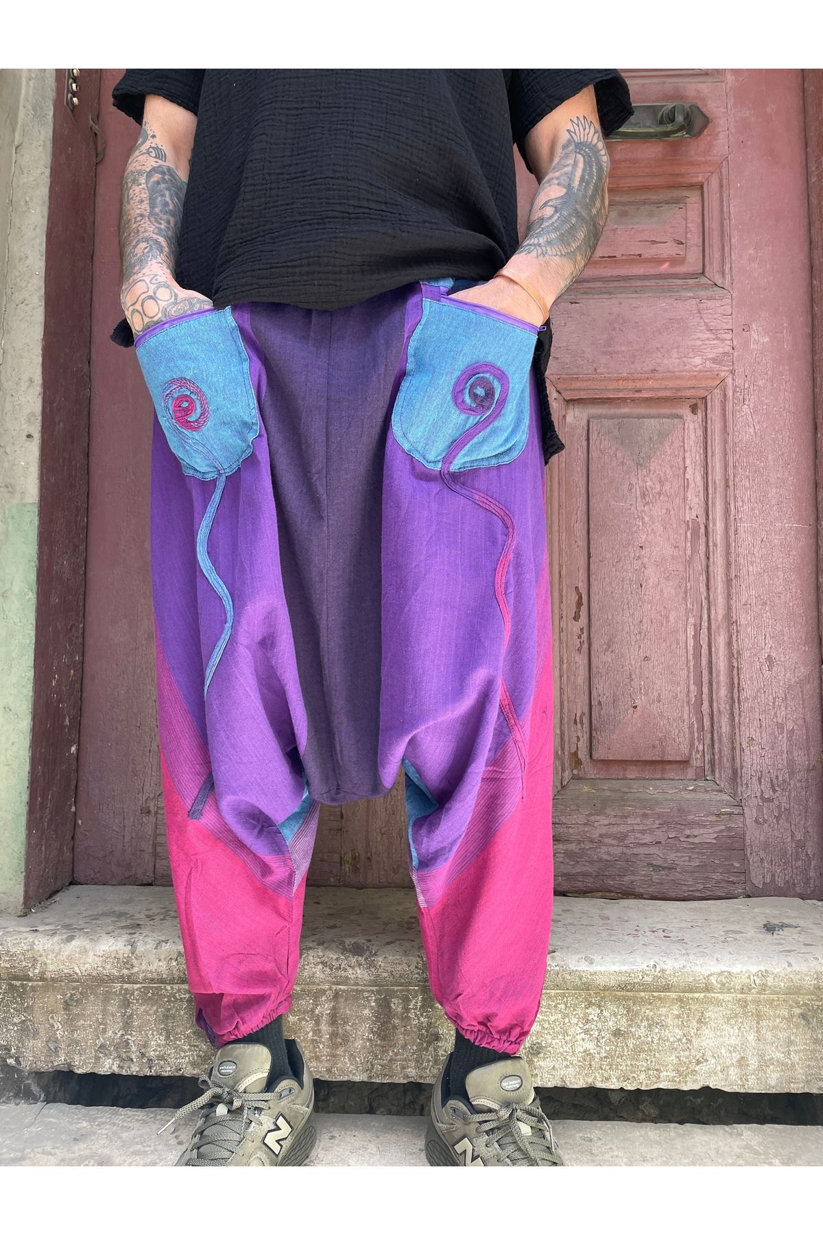Bohoyasam Unisex Nepal Şalvar, Bağlamalı Şalvar Pantolon, Bohem Pantolon, Rahat Pantolon, Etnik Desenli