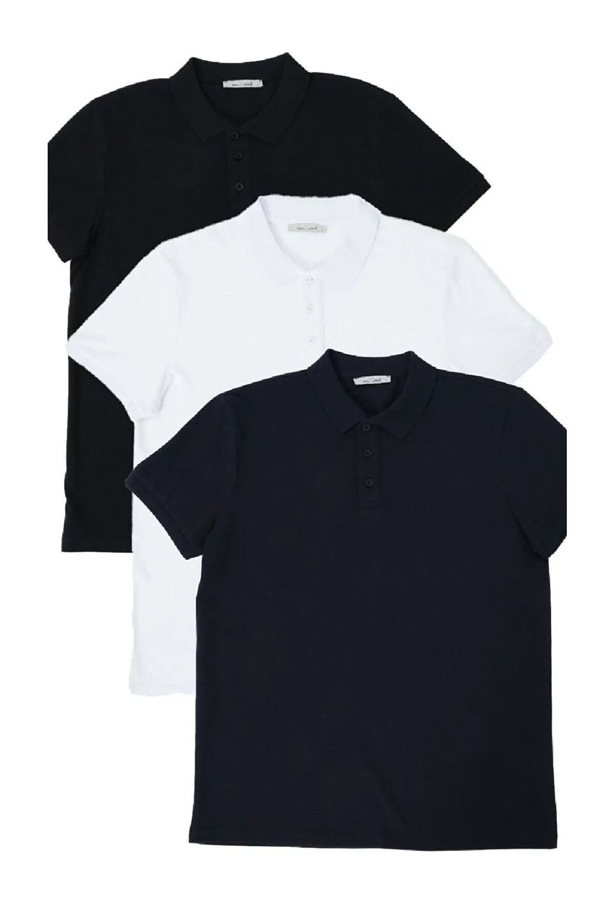 Rublays Erkek 3'lü Set Siyah-Beyaz-Lacivert Polo Yaka Kısa Kollu Yazlık T-shirt