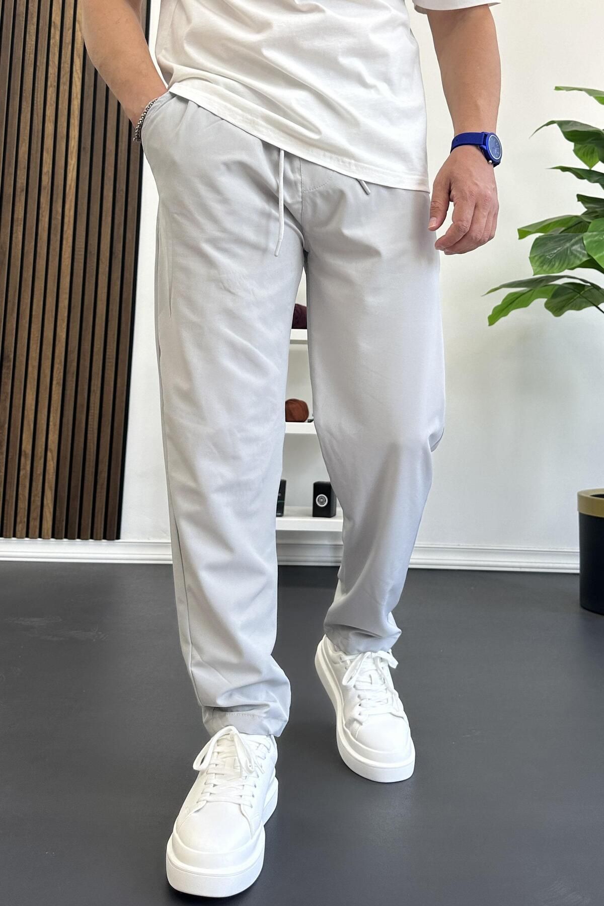 Edwox Erkek Beli Lastikli Jogger Pantolon Açık Gri Edw354