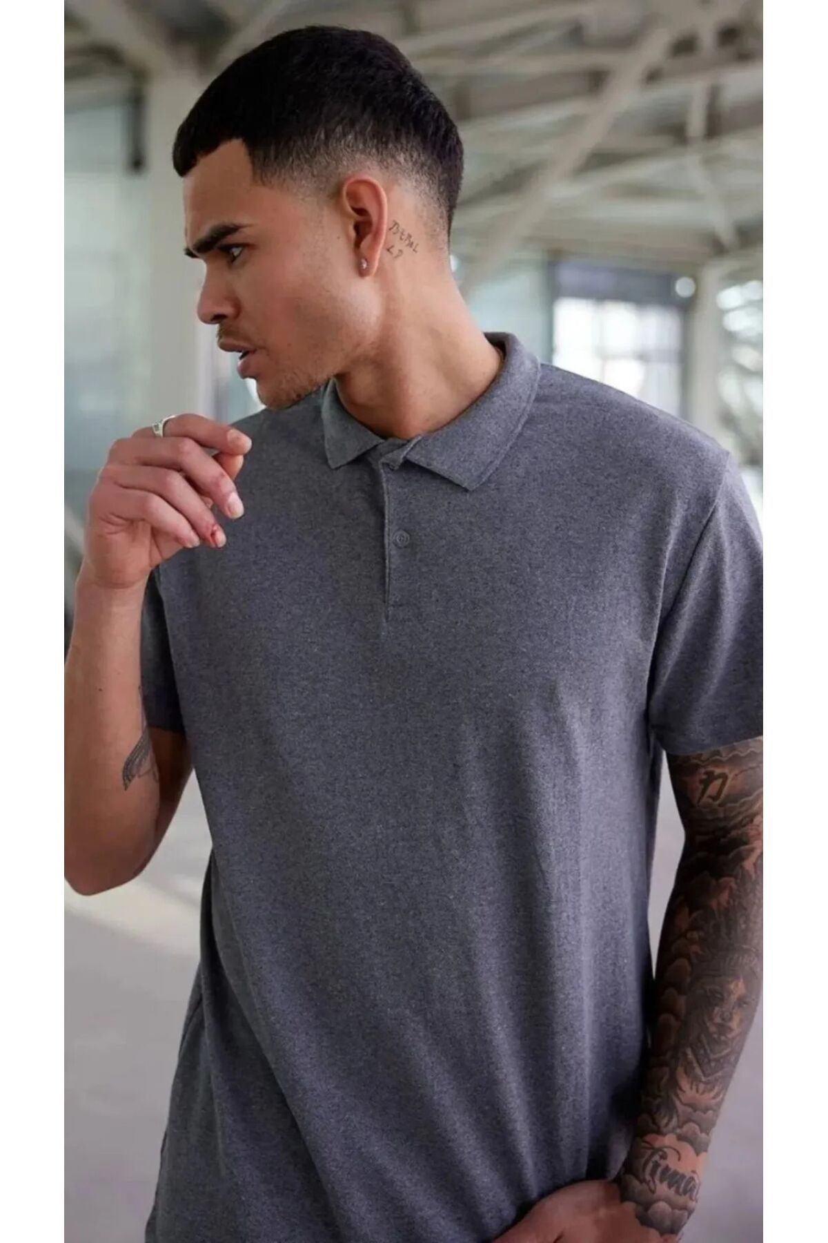 Rublays Regular Fit Füme Erkek Polo Yaka Tshirt - Füme Polo Yaka Tisort Erkek T-shirt