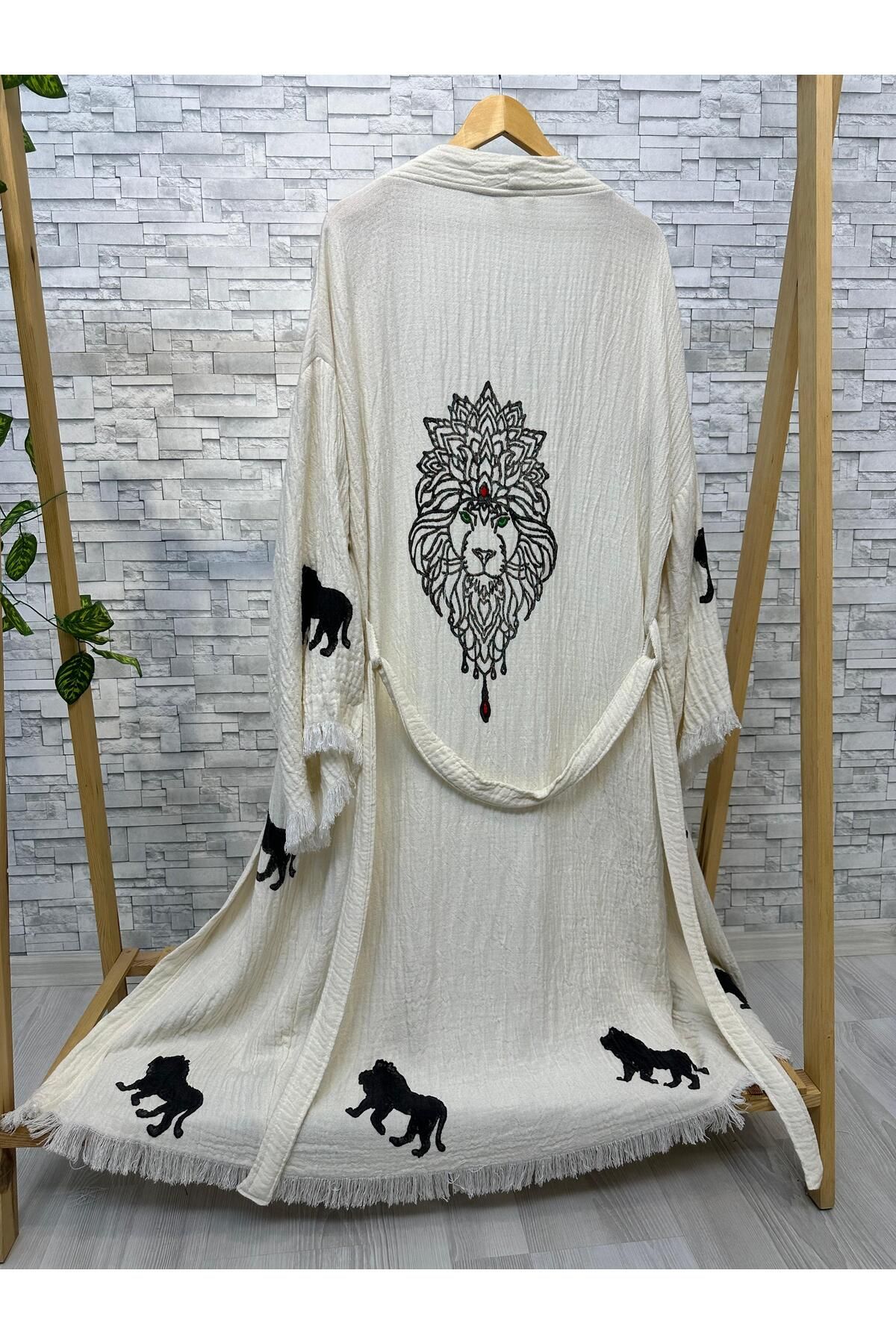 Befera Design-Muslin Kimono 100% Cotton Lion Printed Patterned Bathrobe Kaftan Dressing Gown 5