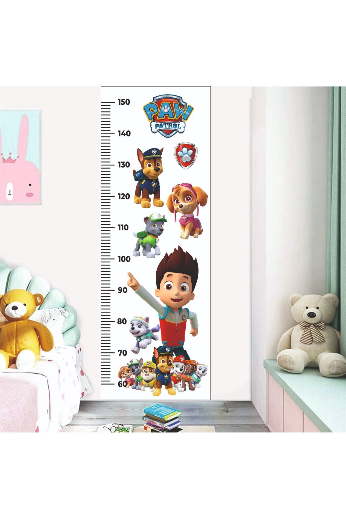 Home Paw Patrol Temalı Boy Ölçme Cetveli Çocuk Odası Duvar Sticker