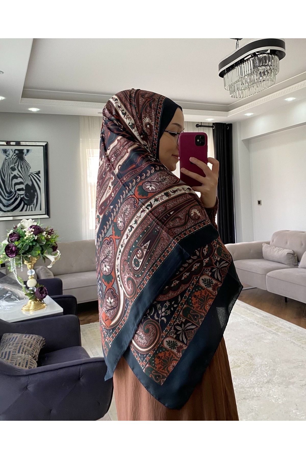 Vilda ipek Etnik desen soft ipek şal