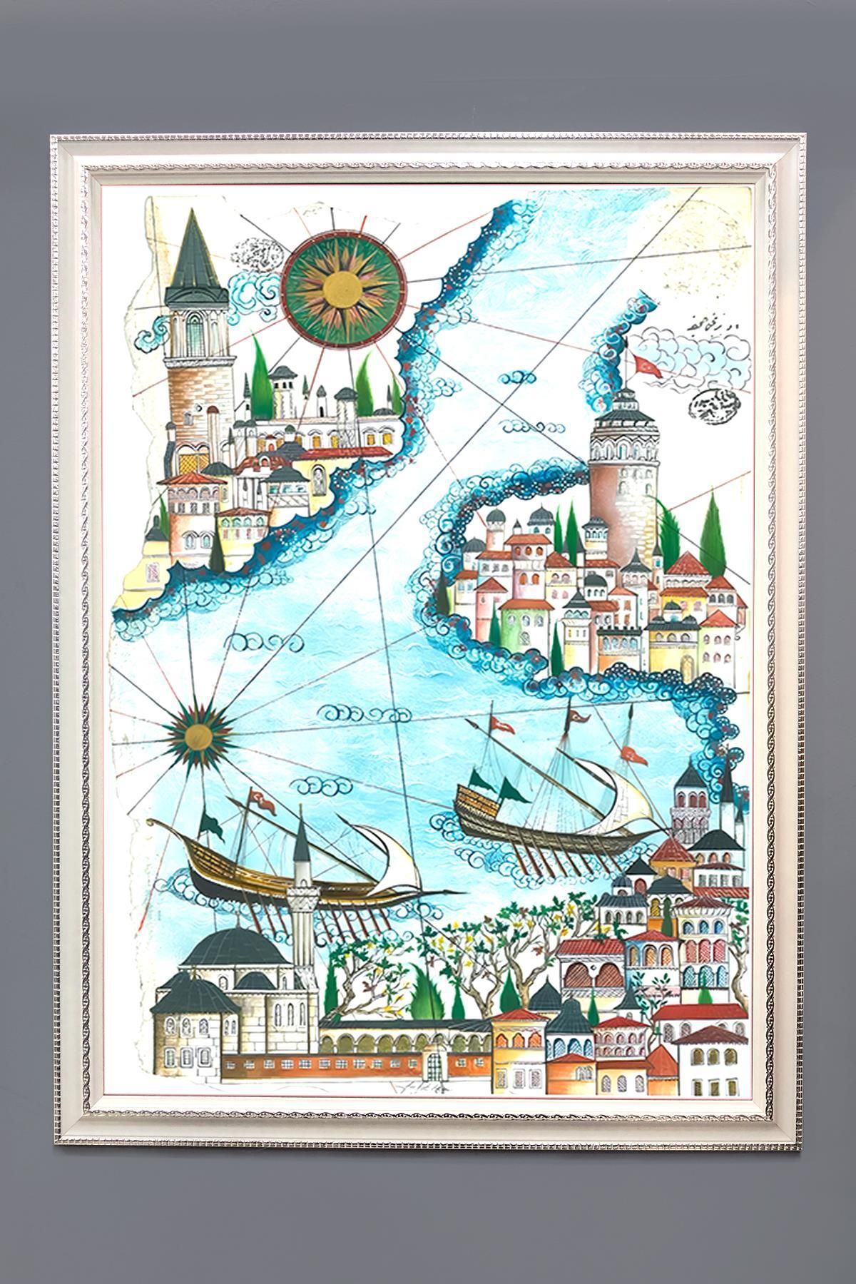 Doruklar Home Collection İstanbul Haritası Desenli Çerçeveli Duvar Tablosu 50x70cm OSMN06