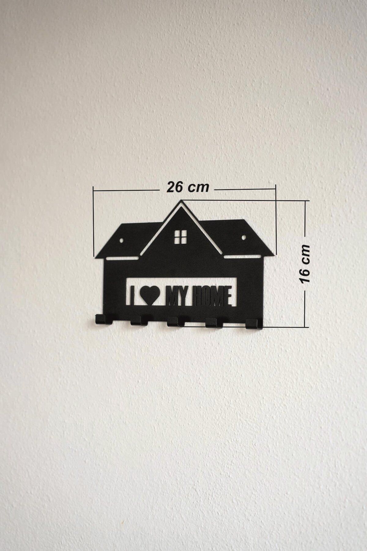 Renklendir Hayatını I MY HOME Yazılı Metal Anahtar Askısı Metal Anahtarlık Dekoratif Anahtar Askılığı Siyah 26cm x 16cm