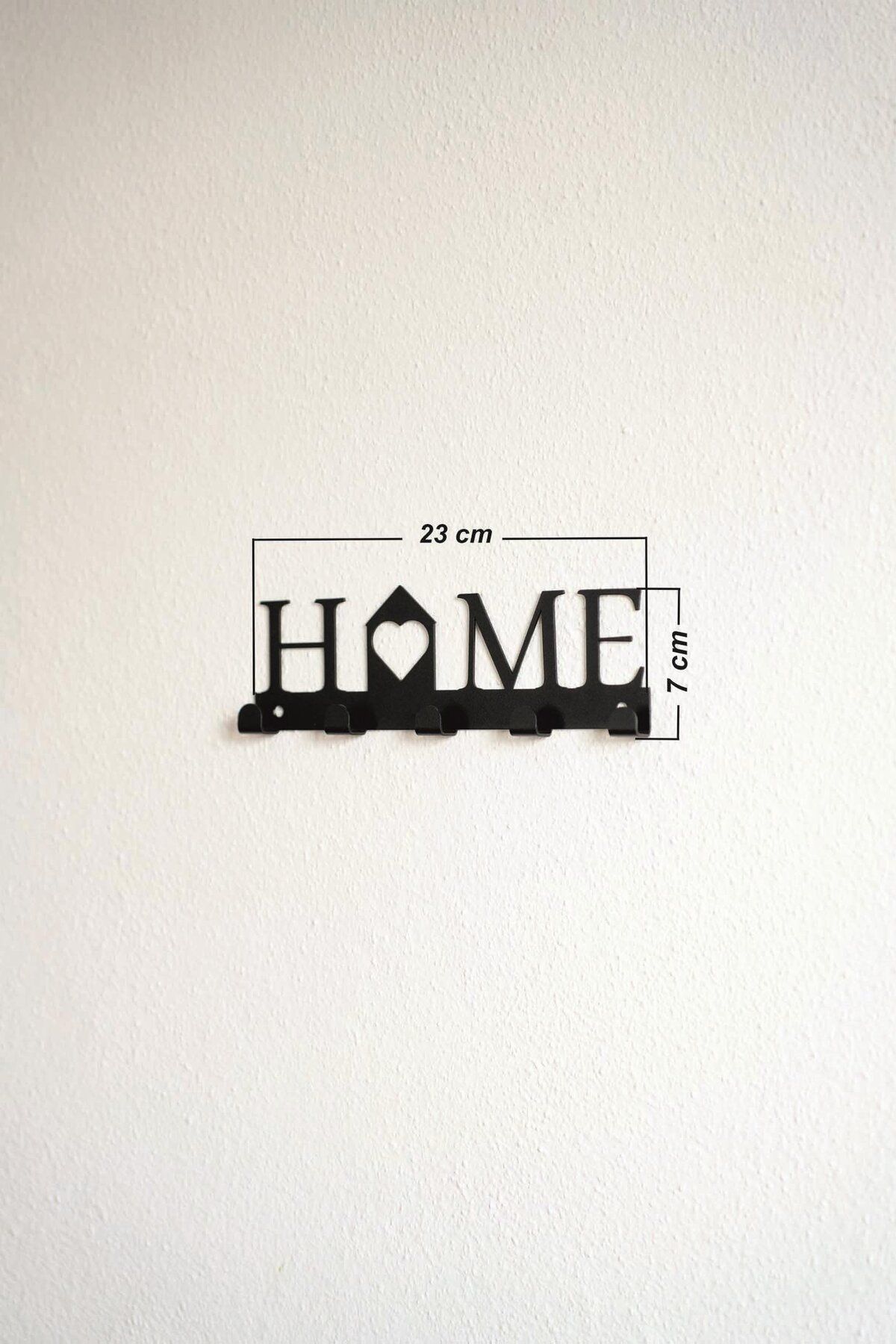 Renklendir Hayatını HOME Yazılı Metal Anahtar Askısı Metal Anahtarlık Dekoratif Anahtar Askılığı Siyah 23 cm x 7 cm
