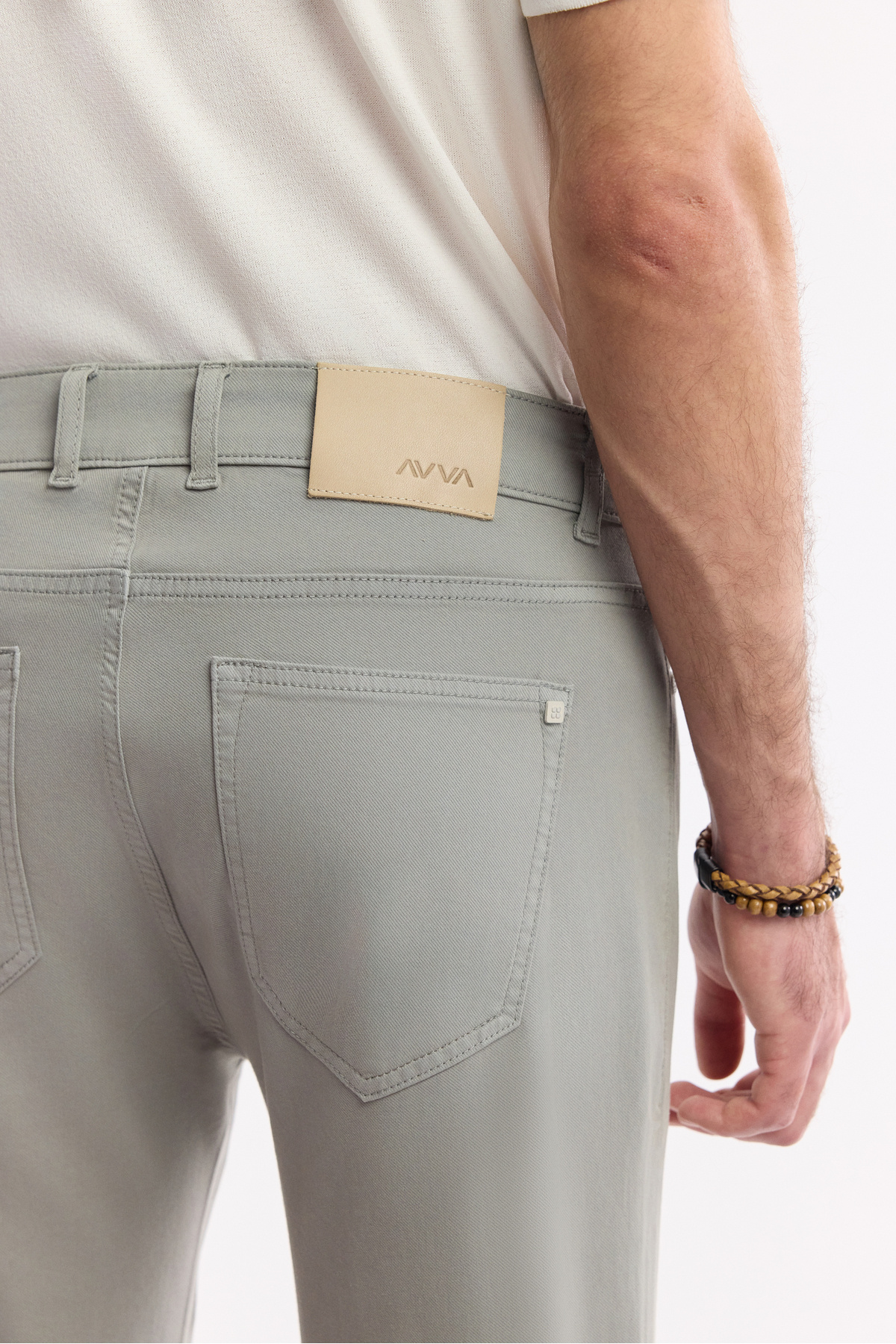 Avva-Men's Light Khaki Slim Fit Classic Waist Dobby Cotton 5 Pocket Trousers B003038 4