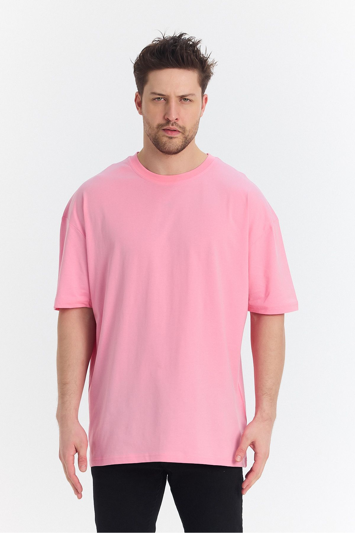 Windy Island Erkek Pembe Bisiklet Yaka Basic Oversize T-shirt