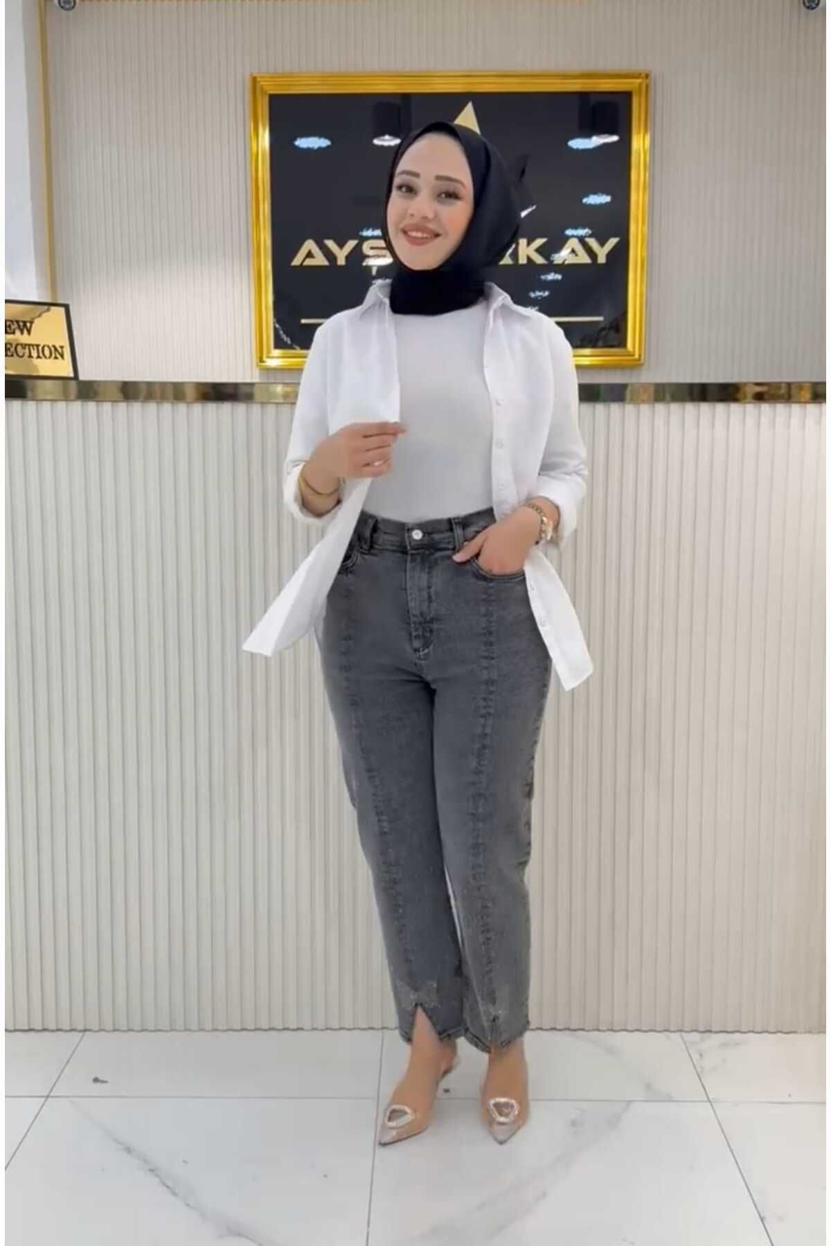06ERVA BUTİK AYŞE AKAY TAŞ DETAY KOT PANTOLON