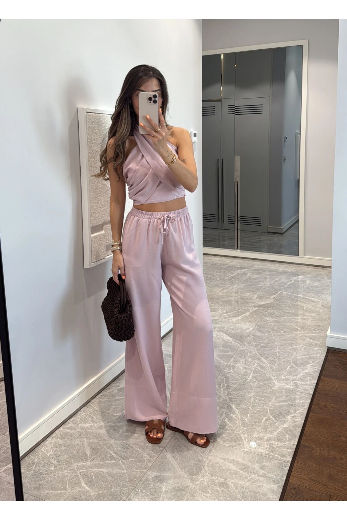 My Blog Pembe Boyundan Bağlı Büstiyer Pantolon Takım - 30352