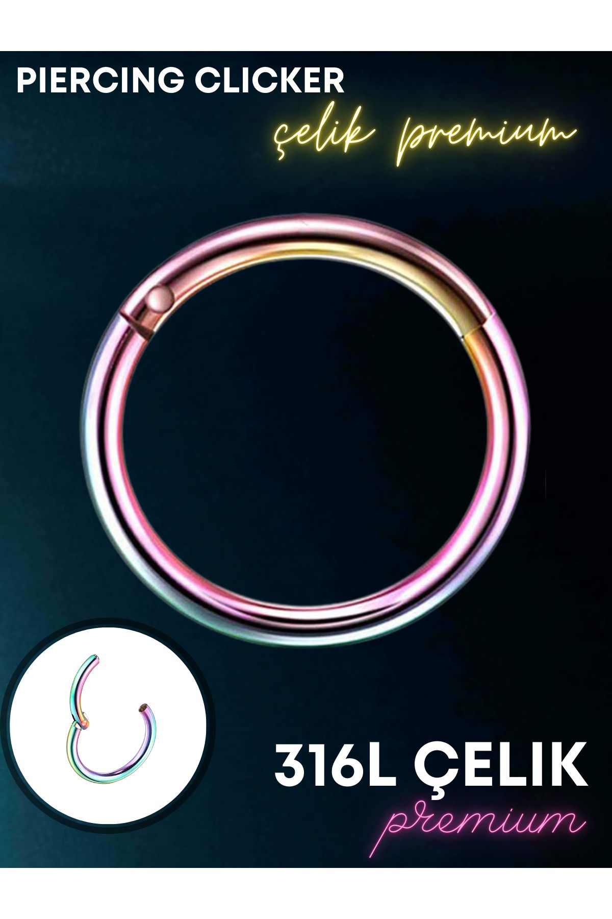 Luckshery Piercing Clicker Halka - Helix, Tragus, Septum, Kulak Memesi için 8mm/1.2mm