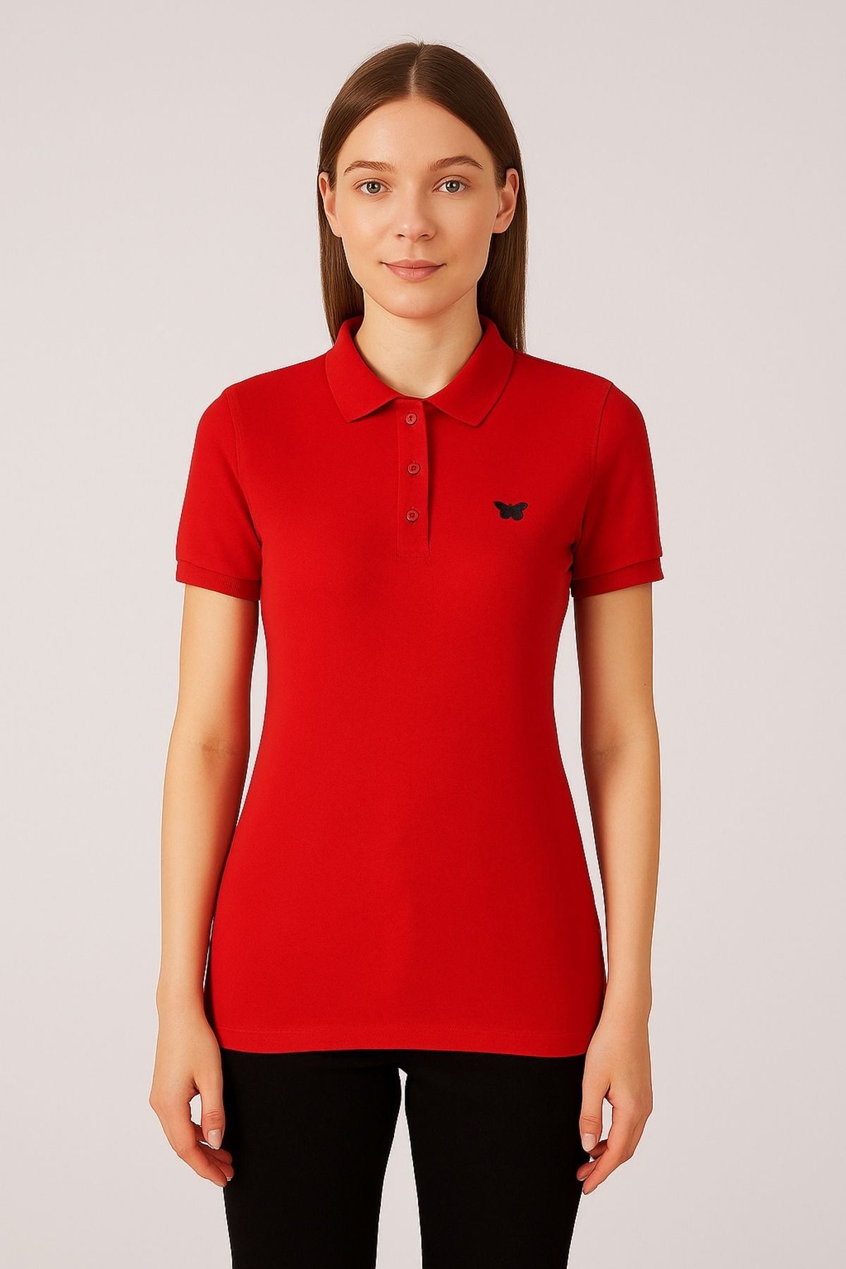 comstar Kadın Kısa Kollu Slim Fit Basic Polo Yaka Tişört