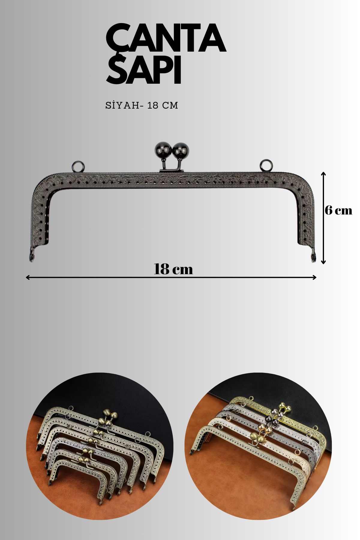 Kardelux Vintage Metal Çanta Sapı- Cüzdan Klipsi- Bursu- 18cm-Dikdörtgen