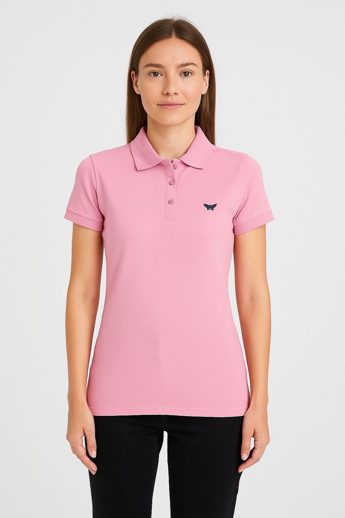 comstar Kadın Kısa Kollu Slim Fit Basic Polo Yaka Tişört