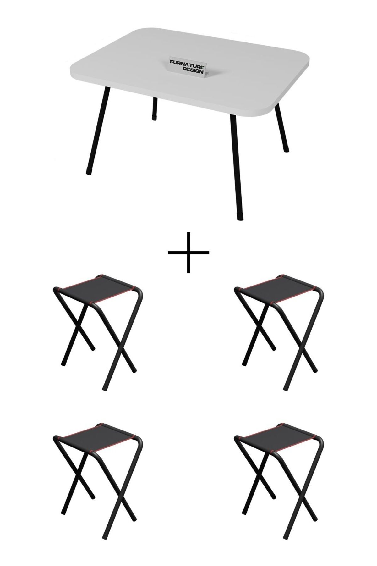 CMKStore 4 Adet Katlanır Kamp Taburesi Ve Katlanır Kamp Masası Seti 45x60