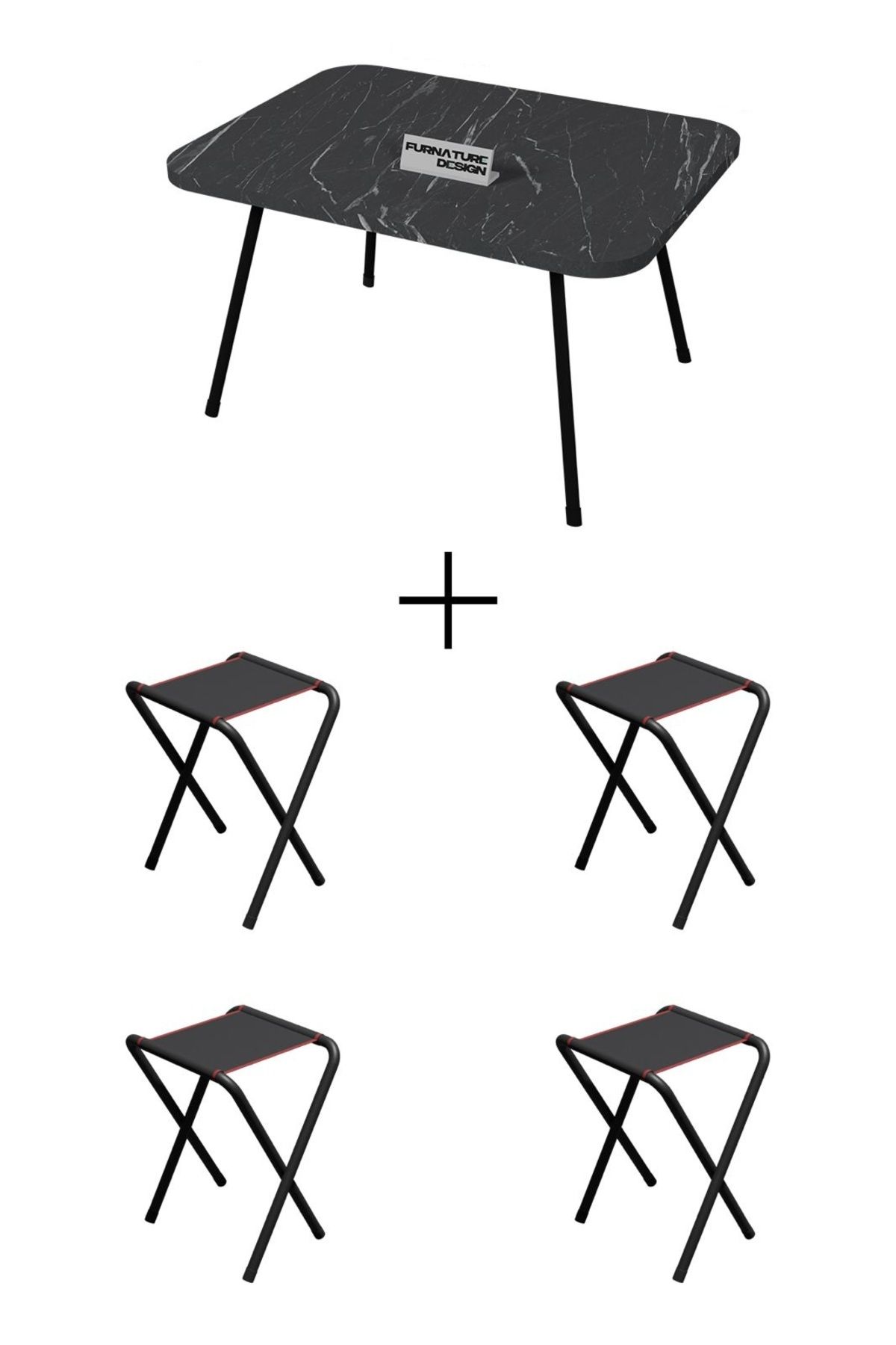 CMKStore 4 Adet Katlanır Kamp Taburesi Ve Katlanır Kamp Masası Seti 45x60