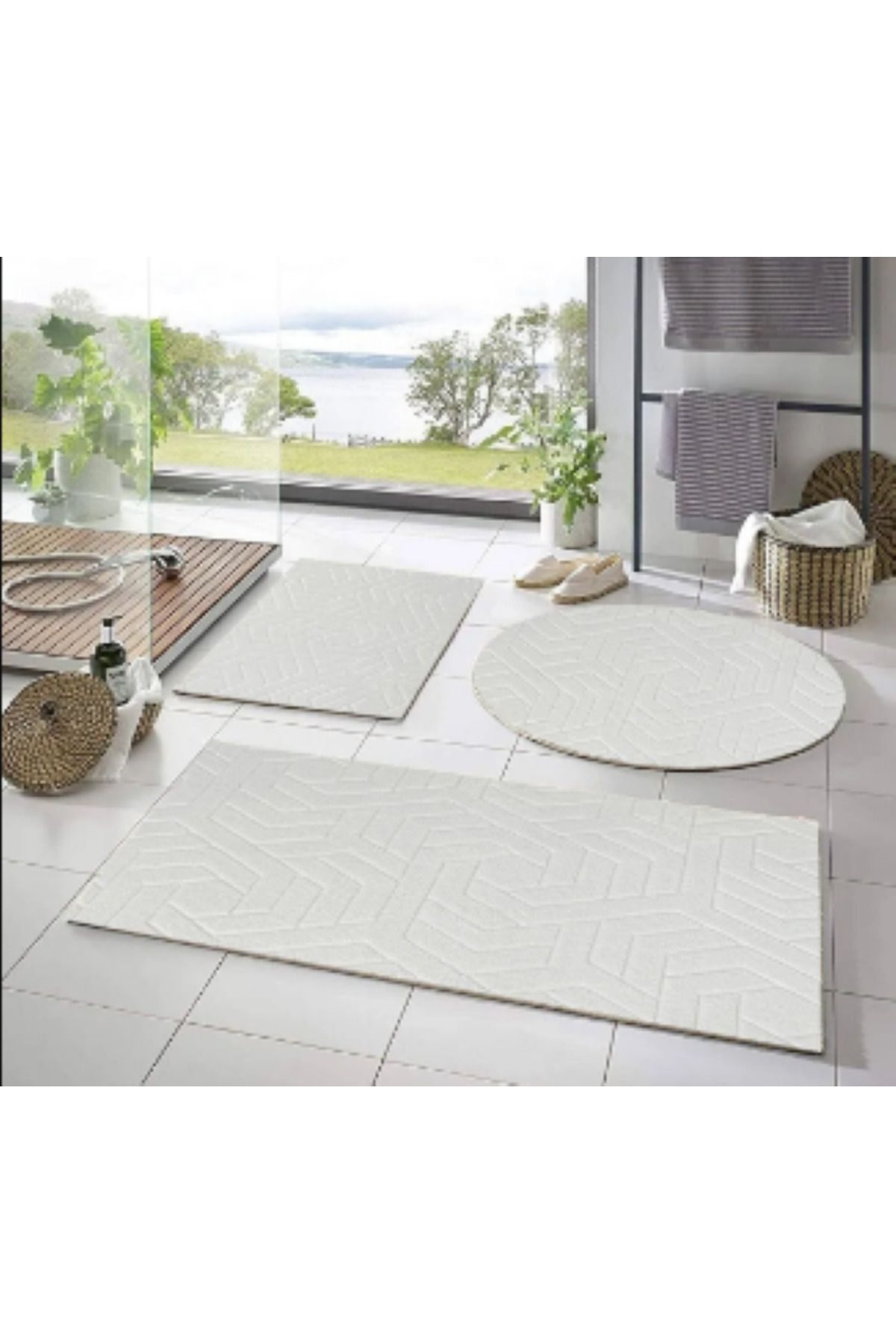 SERİA HALI 3LÜ HALI SETİ TREND DESEN KAYMAZ TABAN MAKİNEDE YIKANIR 80X80-50X80-40X60