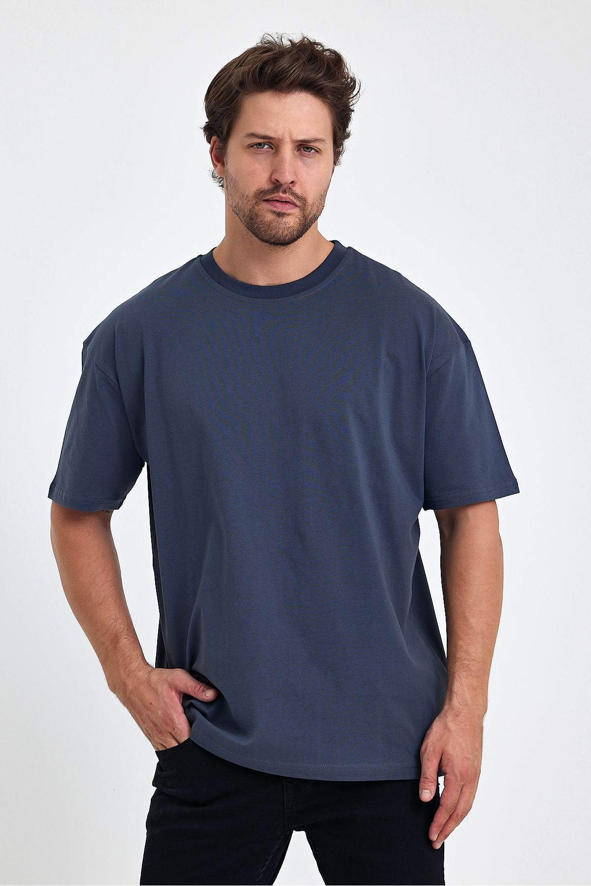 Windy Island Erkek Füme Bisiklet Yaka Basic Oversize T-shirt