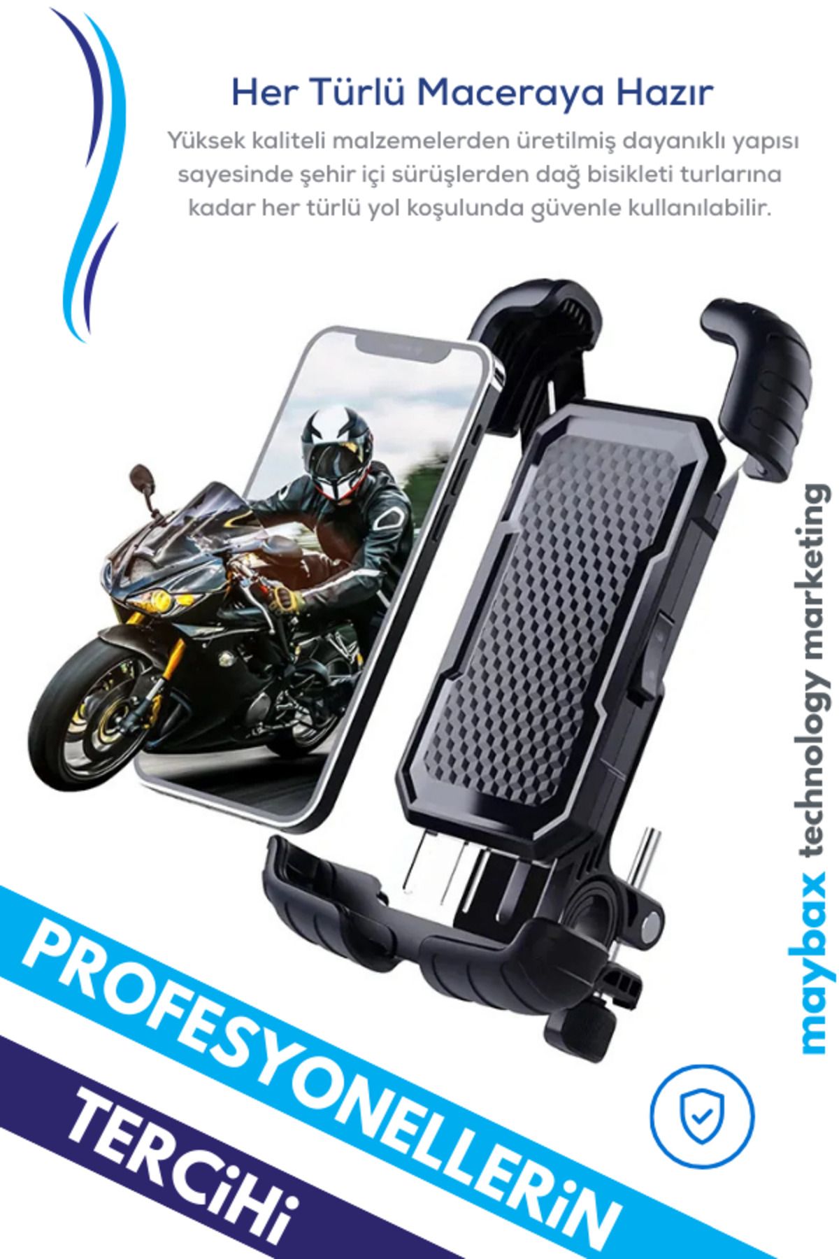 Maybax 360° Derece Ayarlanabilen Gidon Bağlantılı Bisiklet Motosiklet için ABS 4-7.8″ inç Telefon Tutucu