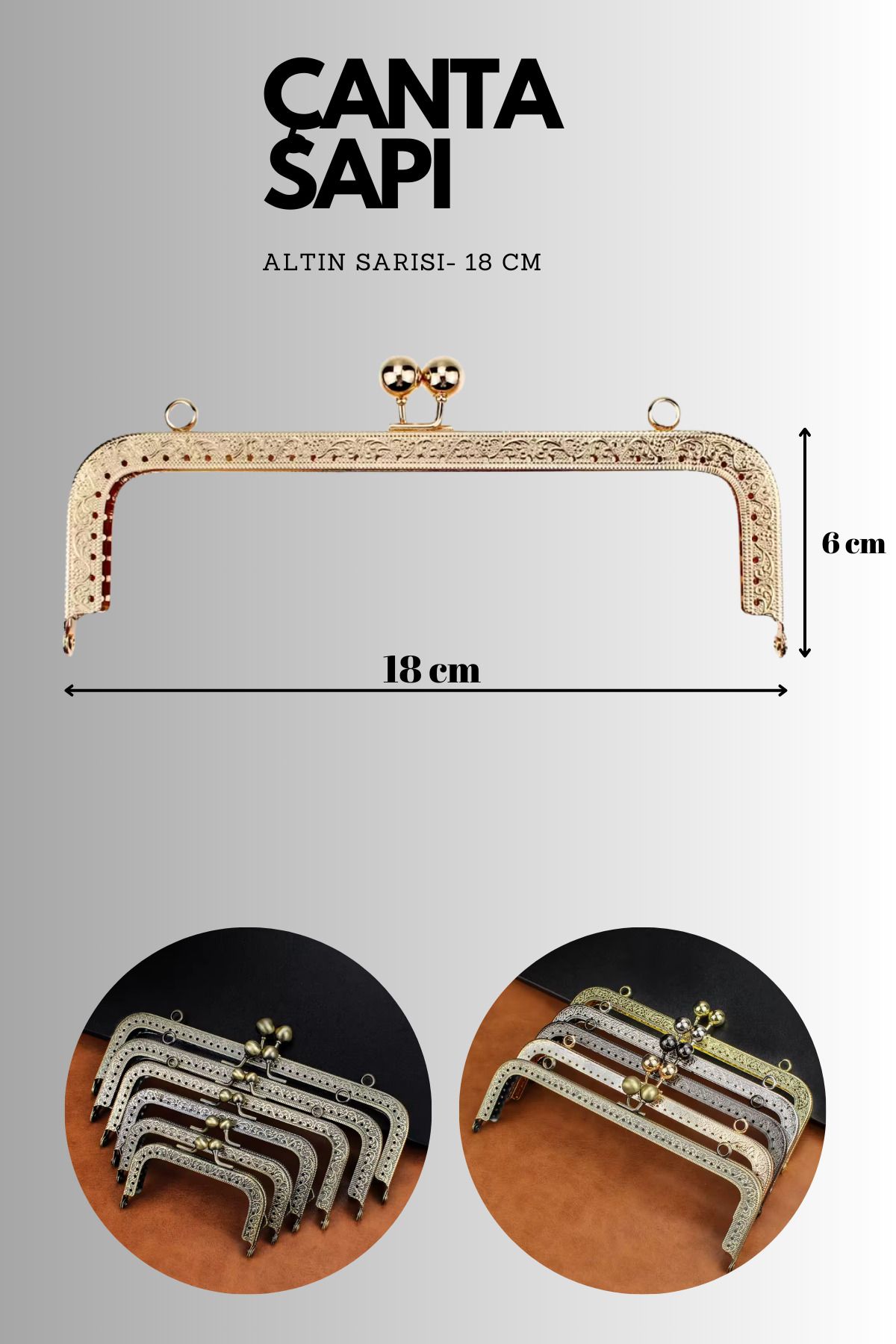 Kardelux Vintage Metal Çanta Sapı- Cüzdan Klipsi- Bursu- 18cm-Dikdörtgen