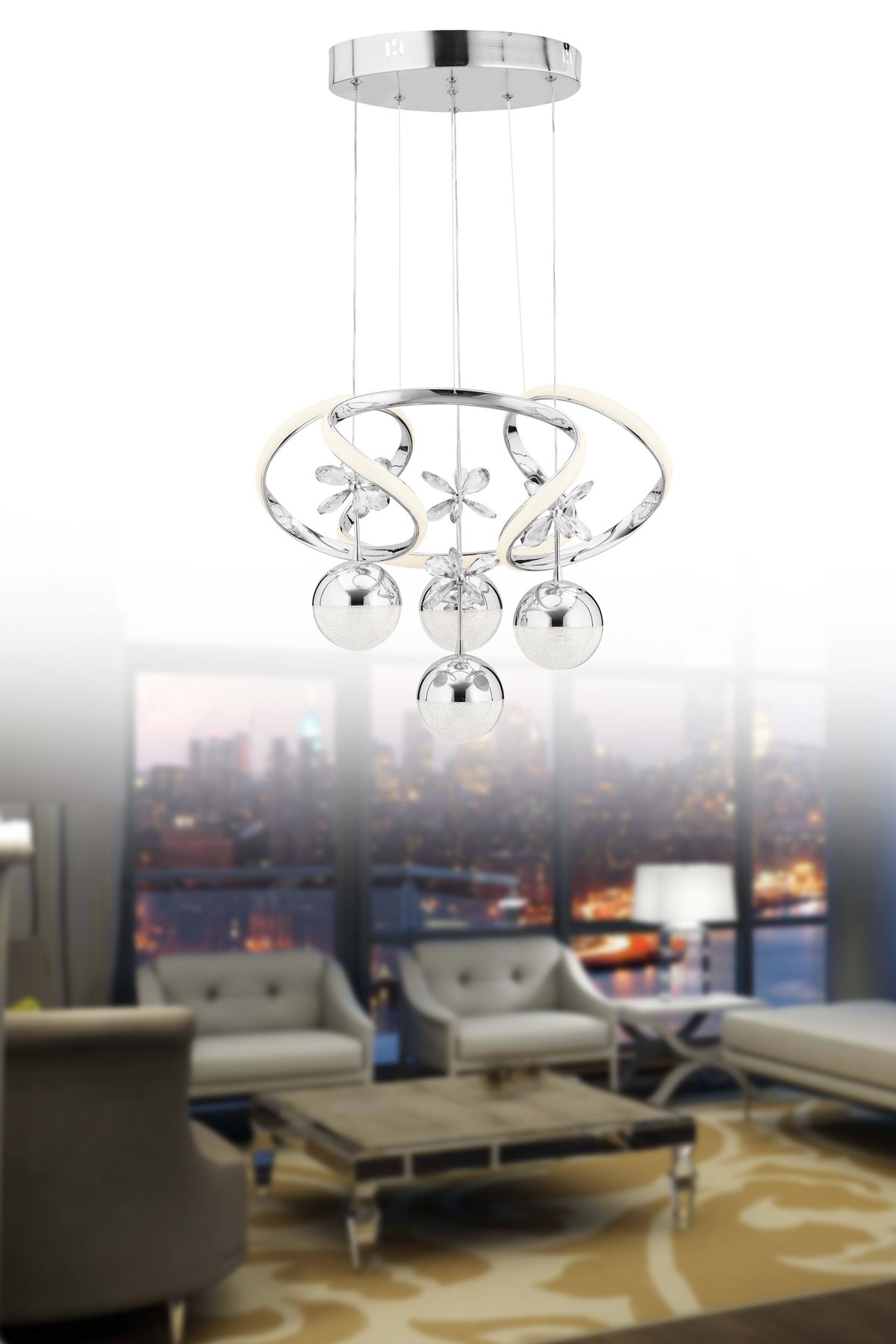 İstanbul Avize Rodin'lü 4'lü Gümüş Beyaz Power Ledli Sarkıt Led Avize